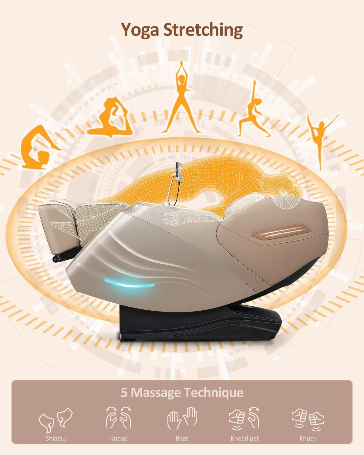 RELX Full Body Zero Gravity SL-Track Shiatsu Massage Chair, Cream - Image 5