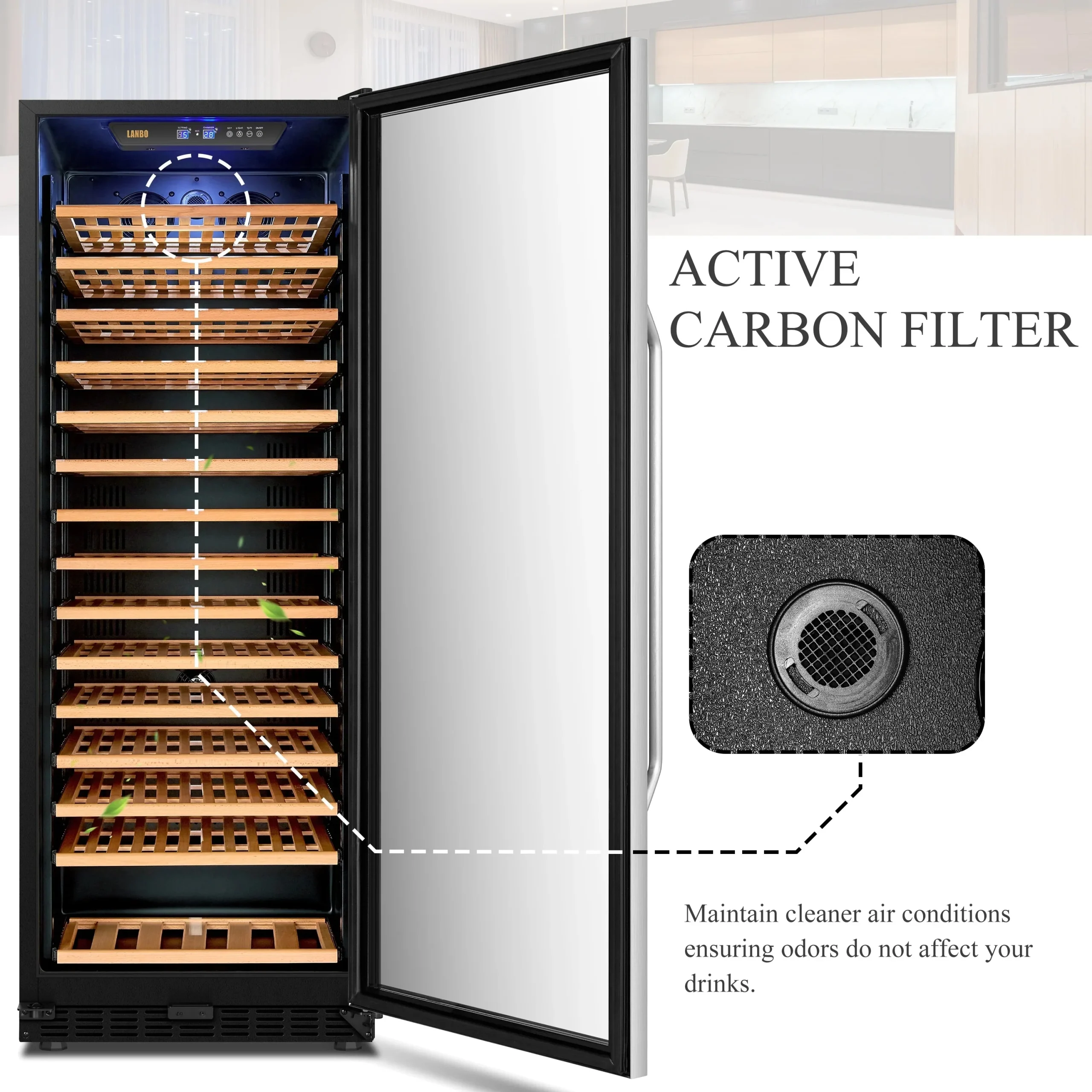Lanbo 165 Bottle Built-In Black Single Zone Wine Cooler, 24 inch Width - LW177S - Image 10