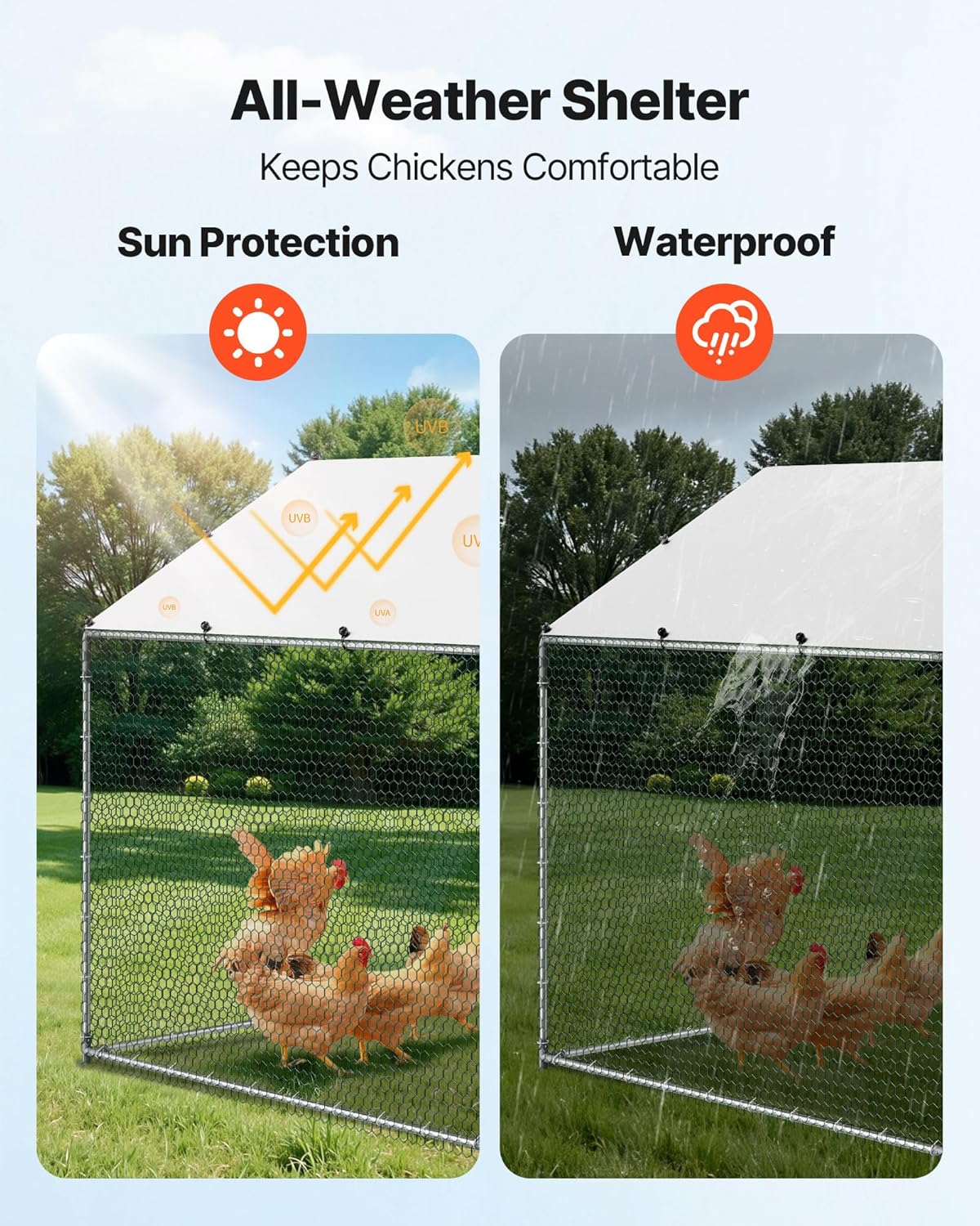 VEVOR Walk-In Metal Chicken Coop With Cover, 19.7 x 9.8 x 6.5 ft, Spire Roof And Security Lock - Image 5