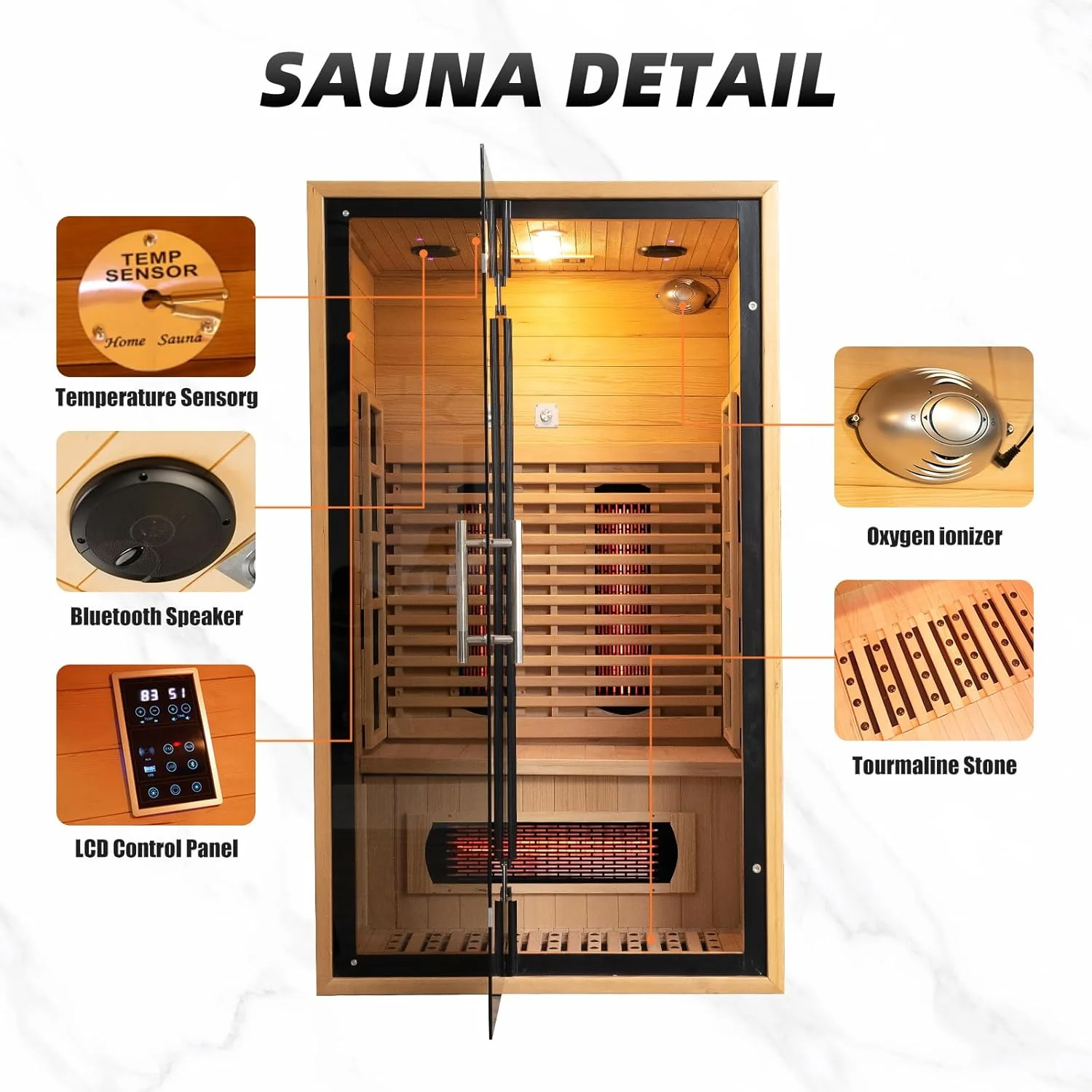 2-Person Red Light Far Infrared Indoor Sauna, 1750W/110V, Canadian Hemlock, 41.33in x 47.24in x 74.80in - Image 3