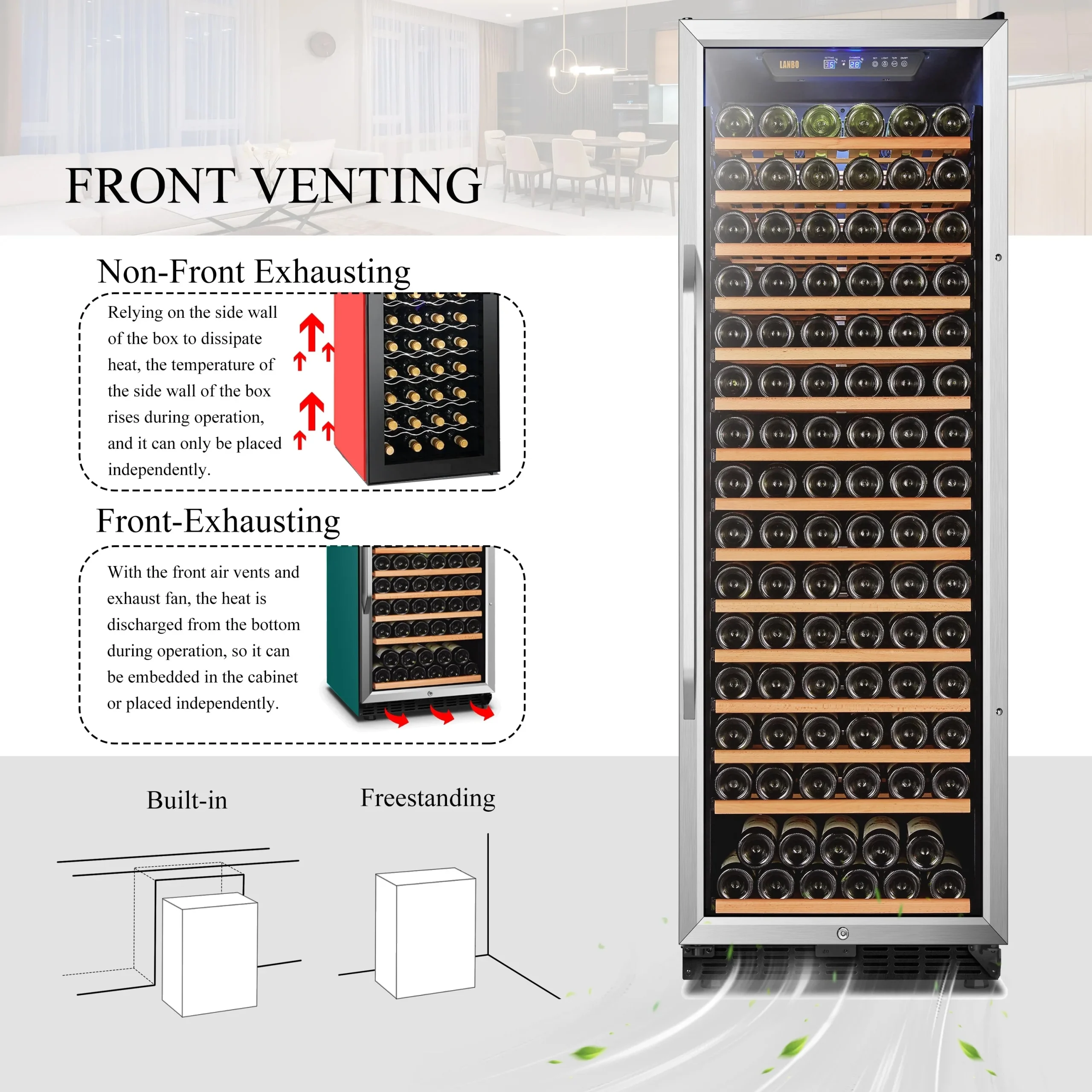 Lanbo 165 Bottle Built-In Black Single Zone Wine Cooler, 24 inch Width - LW177S - Image 9