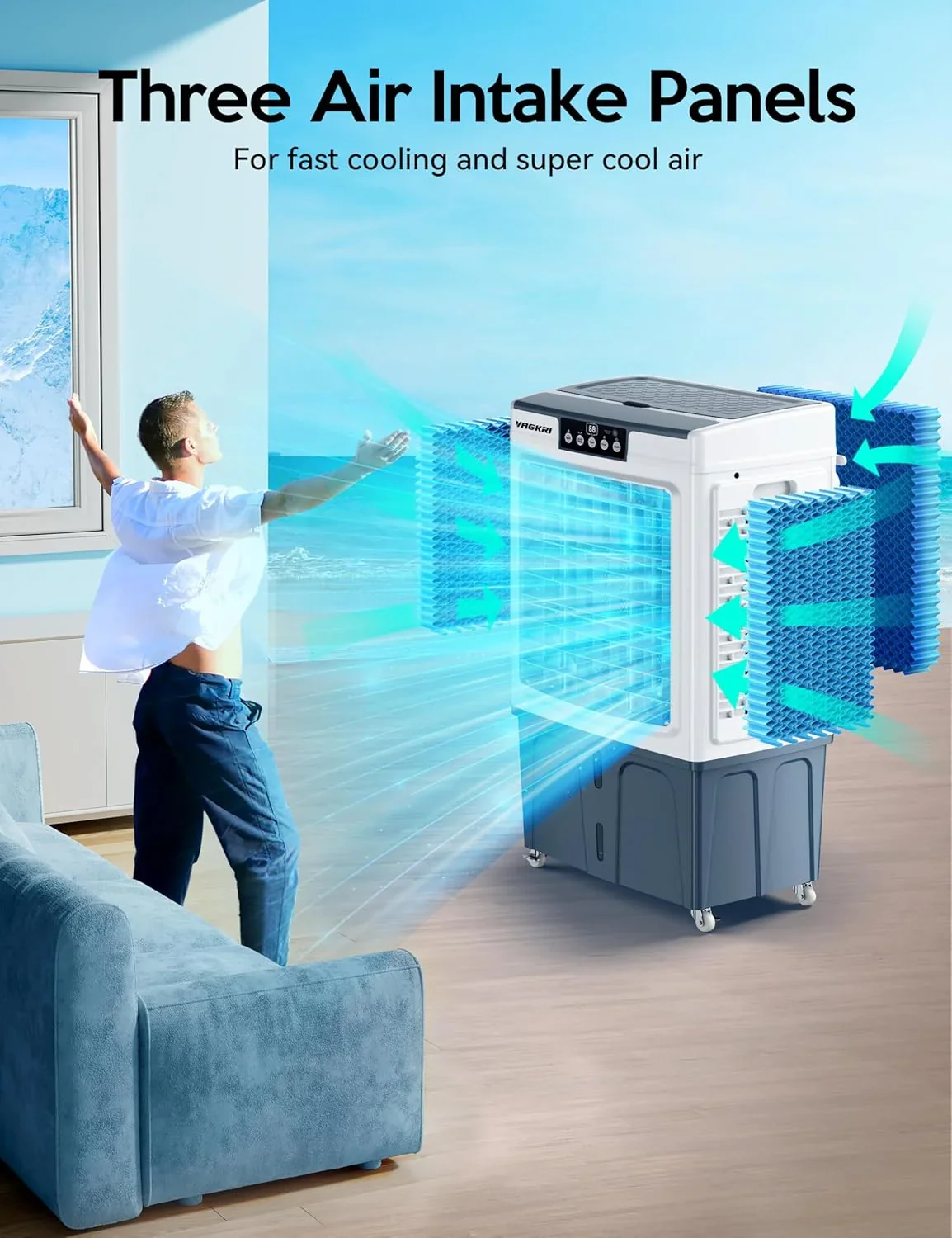 VAGKRI Evaporative Air Cooler, 2100CFM, 8 Gallon, White - Image 5