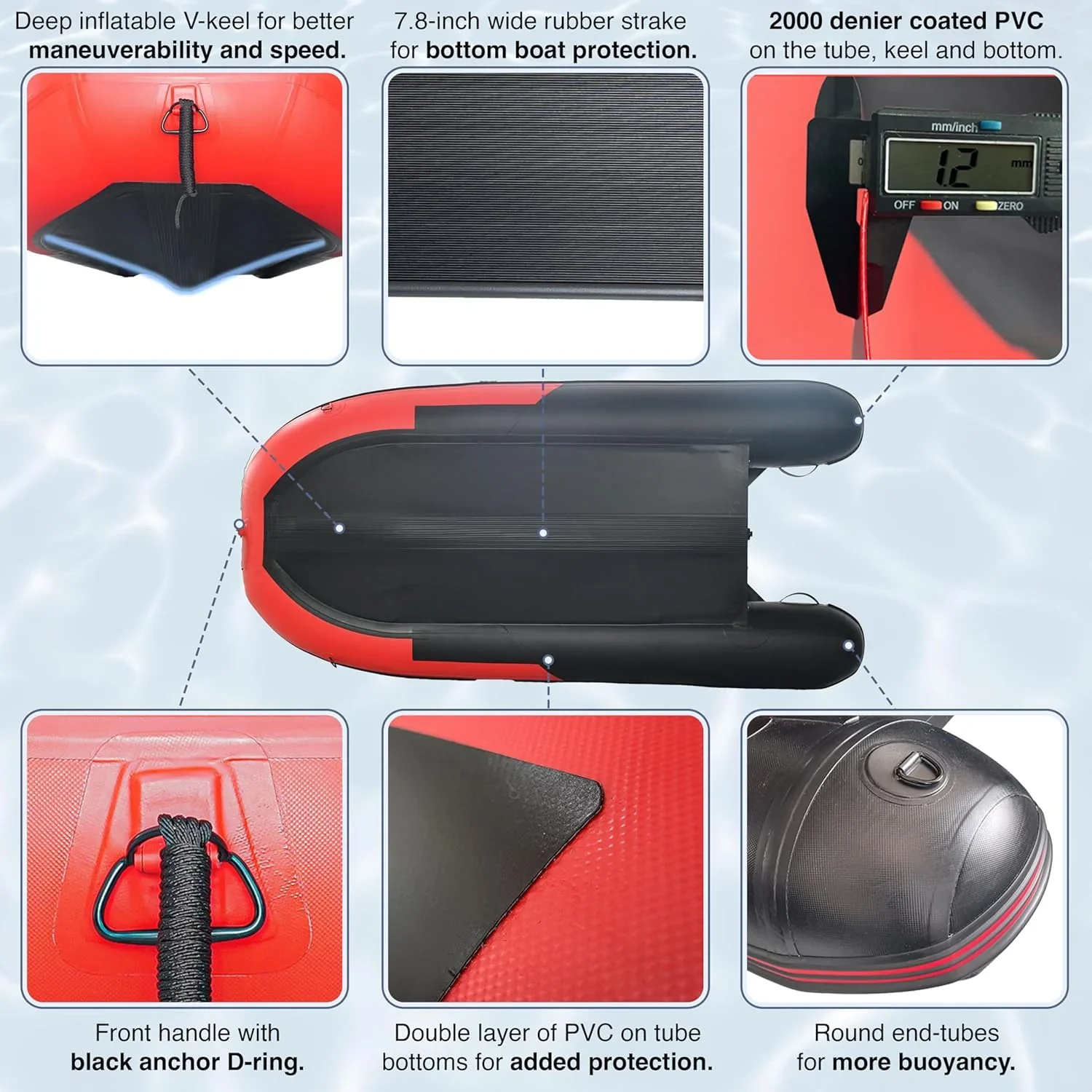 Inflatable Boat | Yacht Dinghy Tender Raft | Multi Person Fishing Boat | Aluminum Floor Oars | Fishing Rod Holders | Heavy-Duty PVC | 2024 Model | - Image 5