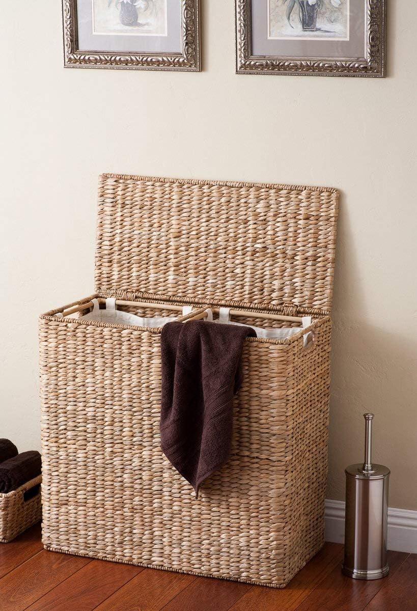 Sofia + Sam Oversized Divided Seagrass Hamper With 2 Canvas Liners, 28 x 14 x 27 Inches - 4602 - Image 3