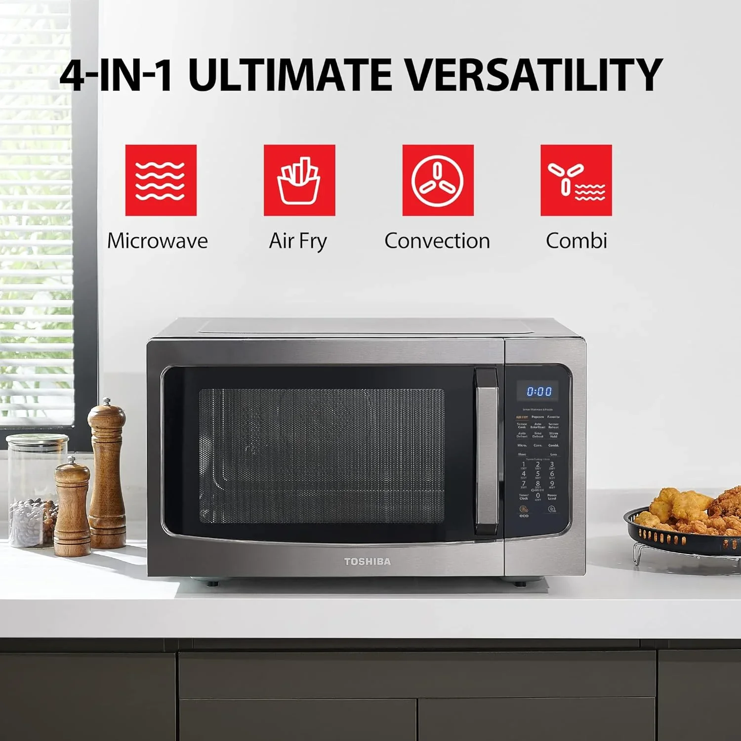 TOSHIBA 4-in-1 Countertop Microwave Oven, 1.5 Cu Ft, 1000W, Silver - ML-EC42P(SS) - Image 11