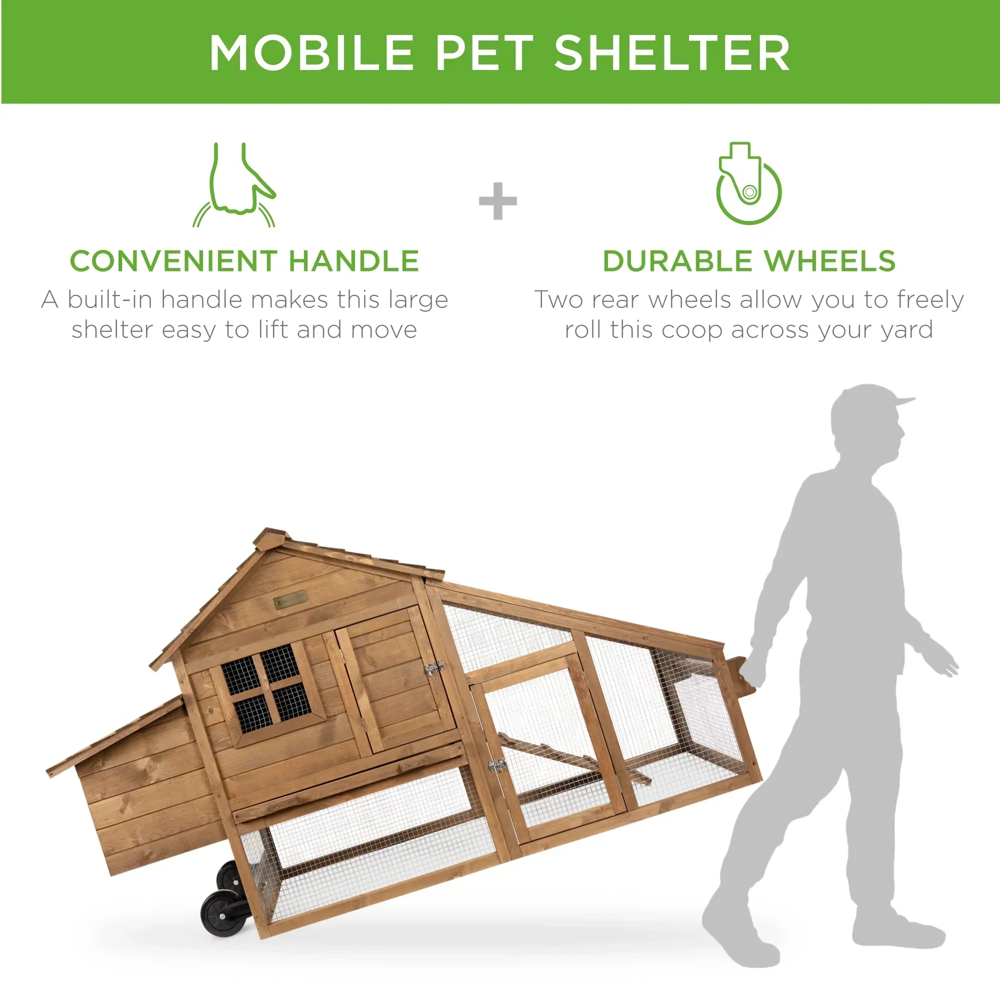 Best Choice Products Mobile Fir Wood Chicken Coop Tractor, 70in, Wheels, 2 Doors, Nest Box, Removable Tray - Image 2