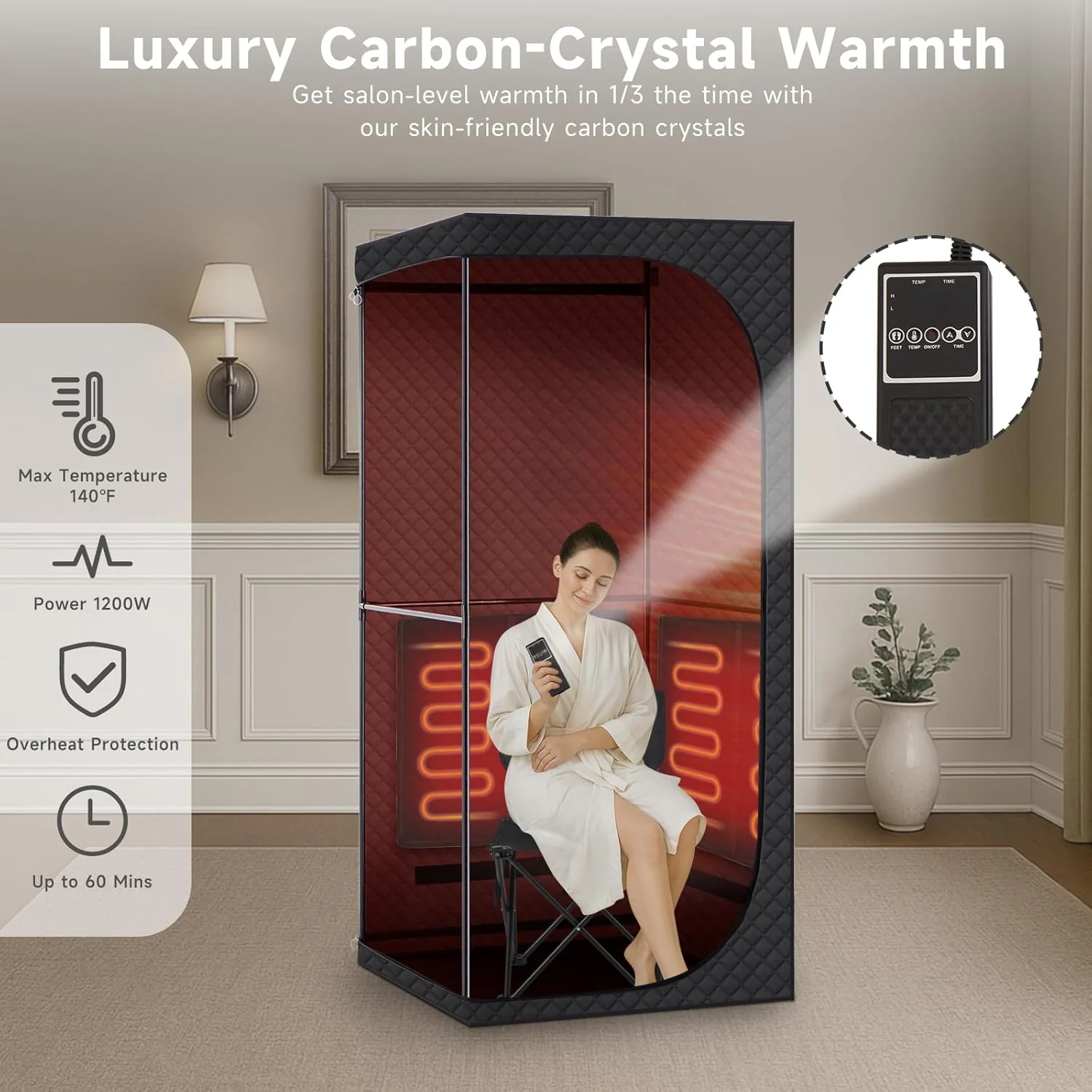 Portable Far Infrared Dry Sauna Box With Red Light Therapy, 9 Levels, 5.9ft x 2.9ft x 2.6ft - Image 4