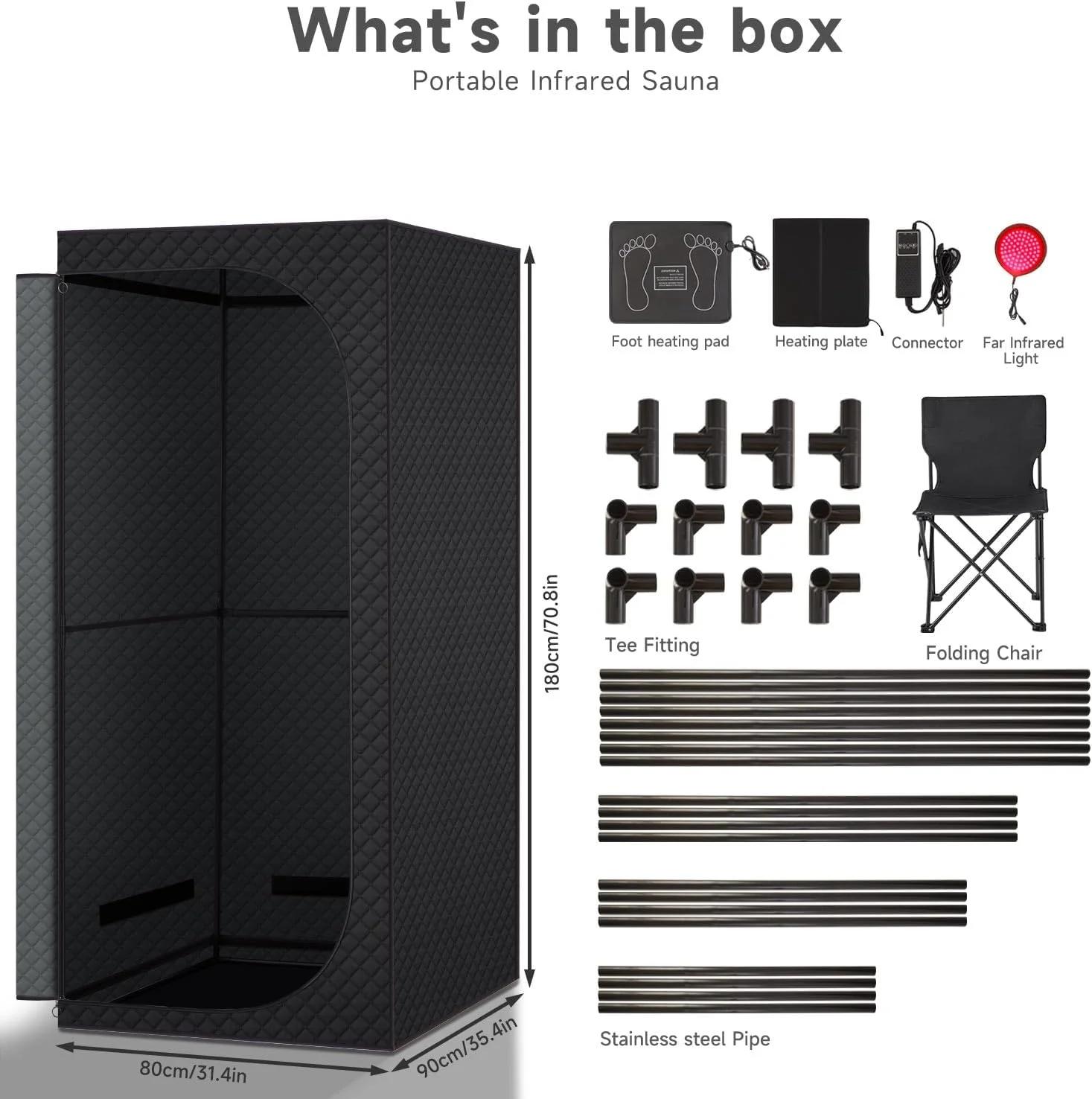 Portable Far Infrared Dry Sauna Box With Red Light Therapy, 9 Levels, 5.9ft x 2.9ft x 2.6ft - Image 7