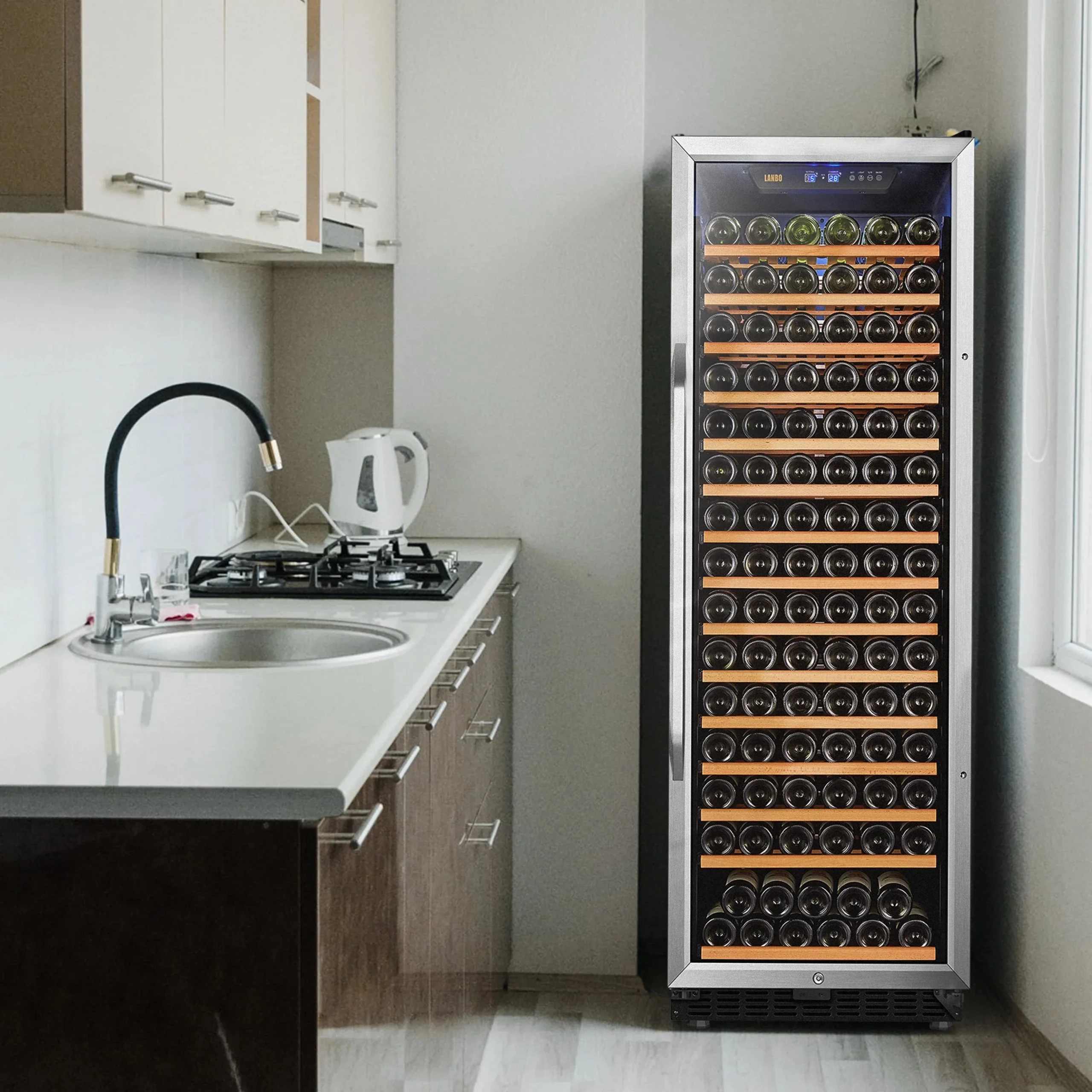 Lanbo 165 Bottle Built-In Black Single Zone Wine Cooler, 24 inch Width - LW177S - Image 6