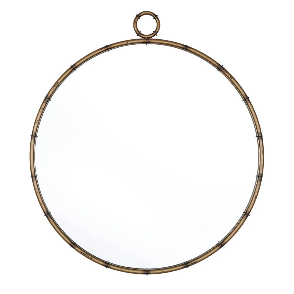 Round Wall Mirror With Antique Brass Finish And Decorative Ring Detail - 31.5in W x 1.5in D x 35in H - Image 3