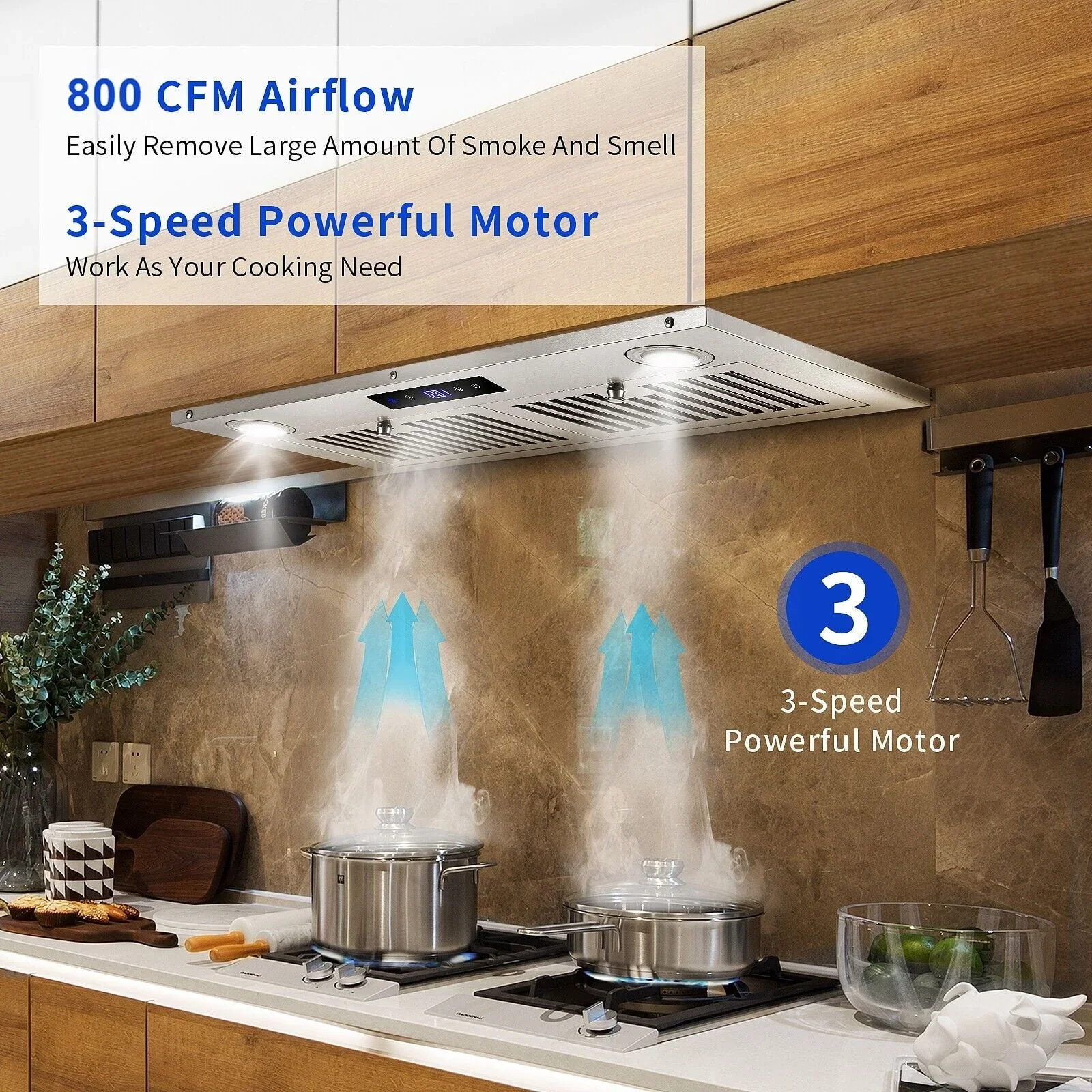 30 Inch Built-In Range Hood 800 CFM 3-Speed Touch Control - Image 3