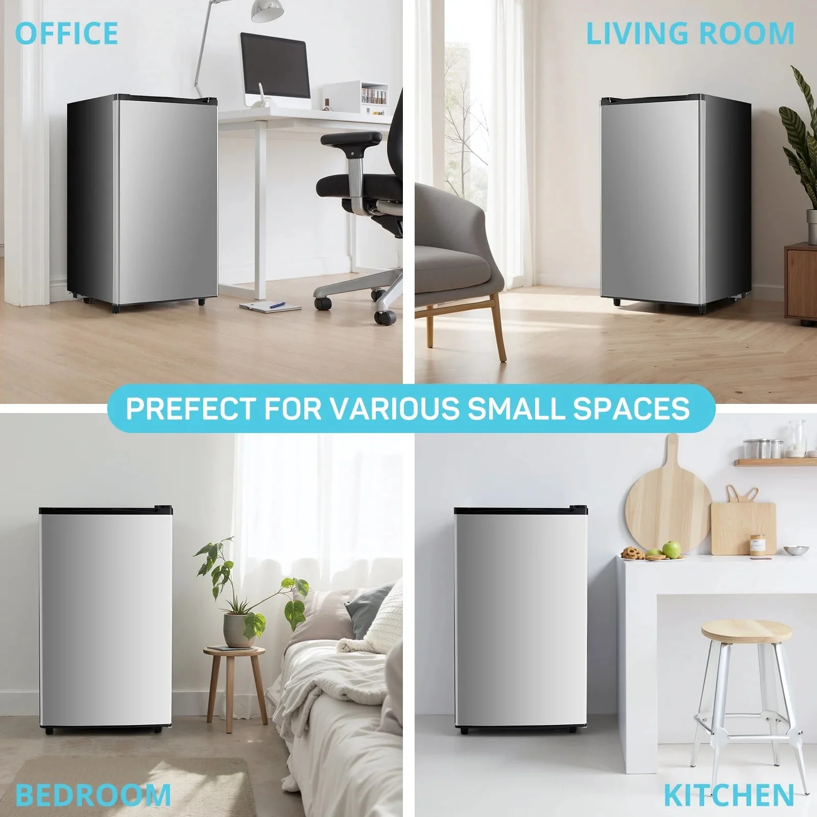 TINKLE WELL Mini Fridge With Freezer, 3.2 Cu Ft, Single Door, Silver - Image 4