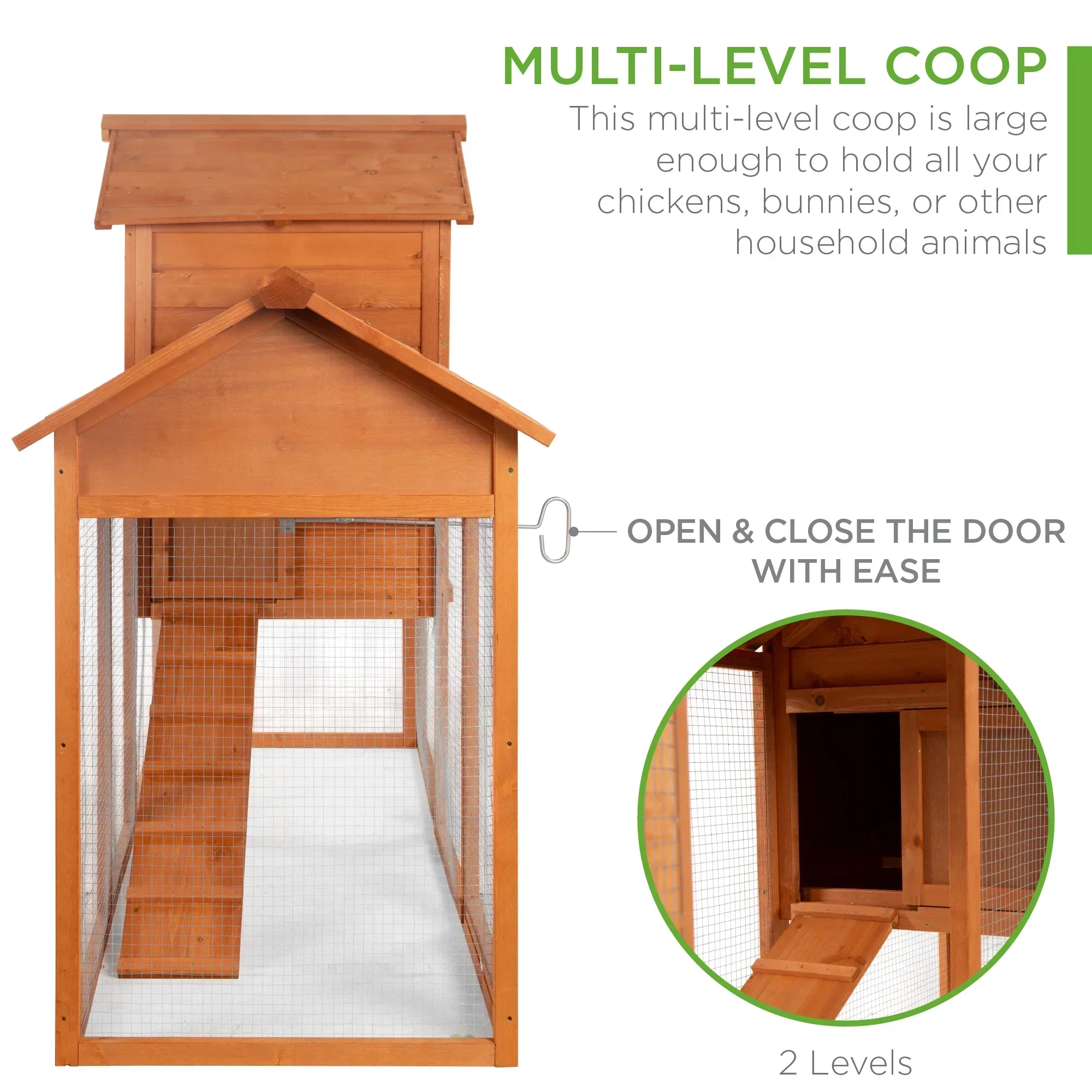 Best Choice Products 80in Wooden Chicken Coop Multi-Level Hen House With Wire Fence - Image 3