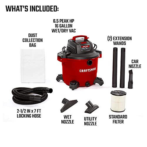 Craftsman 16 Gallon 6.5 Peak HP Wet/Dry Vac, Red - CMXEVBE17595 - Image 4
