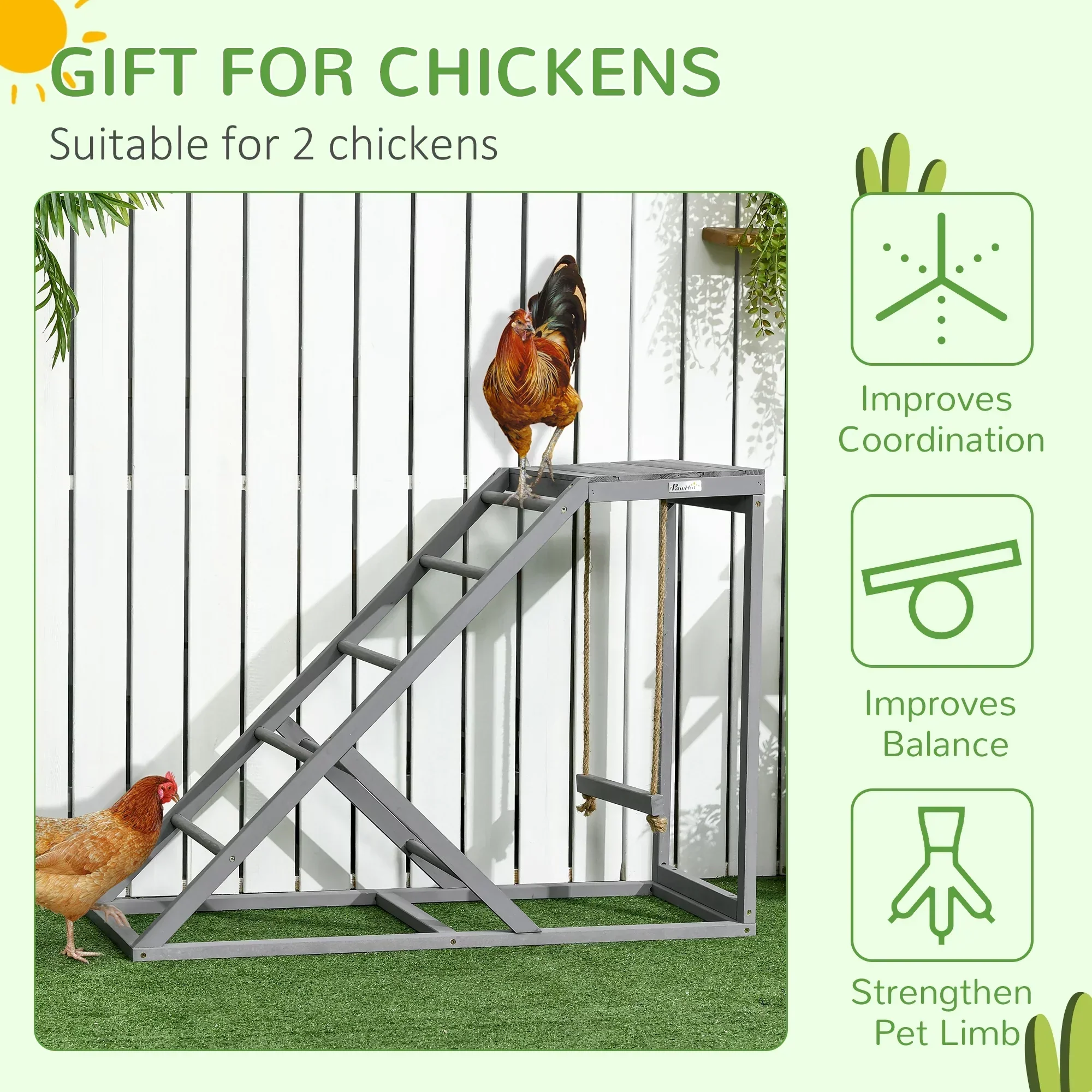 PawHut Chicken Activity Play Center With Swing, Perches And Platform, Pastel Gray - D51-350V00GY - Image 6