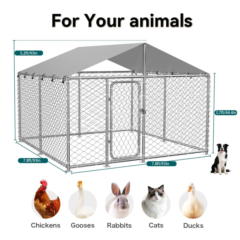 YOKWOK Outdoor Dog Kennel With Roof, 7.5X7.5ft, Silver - Outdoor Dog Crate - Image 2
