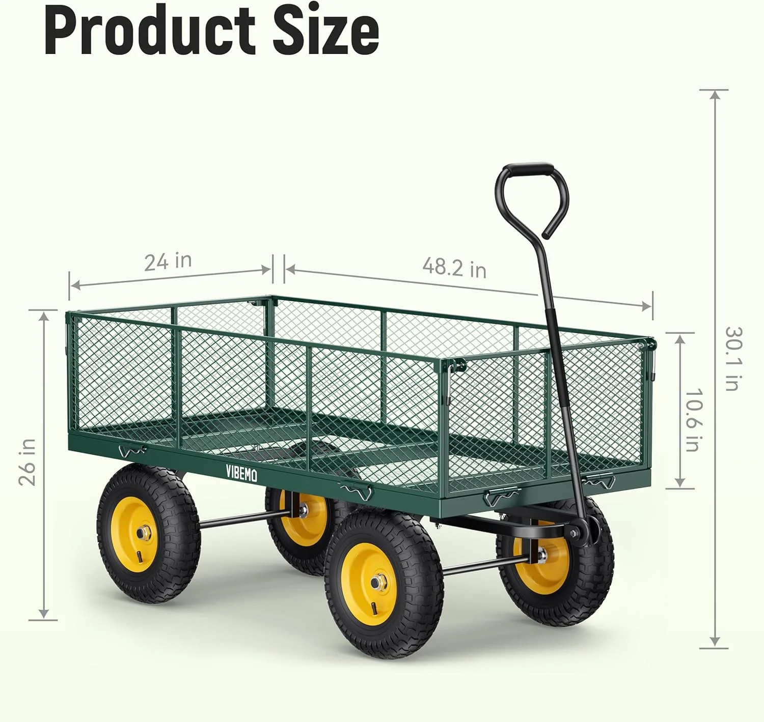 Steel Garden Cart 2-in-1 1400 lbs Heavy Duty Utility Wagon with Removable Mesh Sides to Convert into Flatbed 240?? U-Turn 13" Pneumatic Tires Garden Wagon for Farm Yard Lawn Garden Camping - Image 29