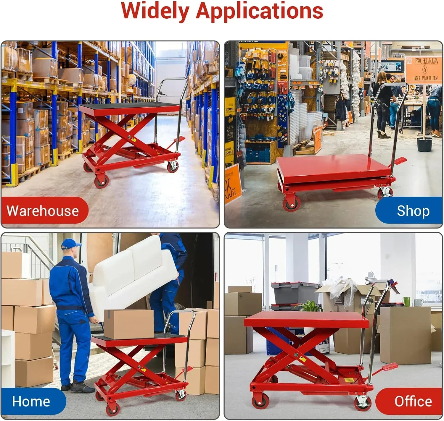 500LBS Hydraulic Lift Table Cart, 30" Lifting Height., Double Scissor Lift Table with 4 Wheels and Non-Slip Pad, Hydraulic Scissor Lift Table for Material Handling and Transportation - Image 7