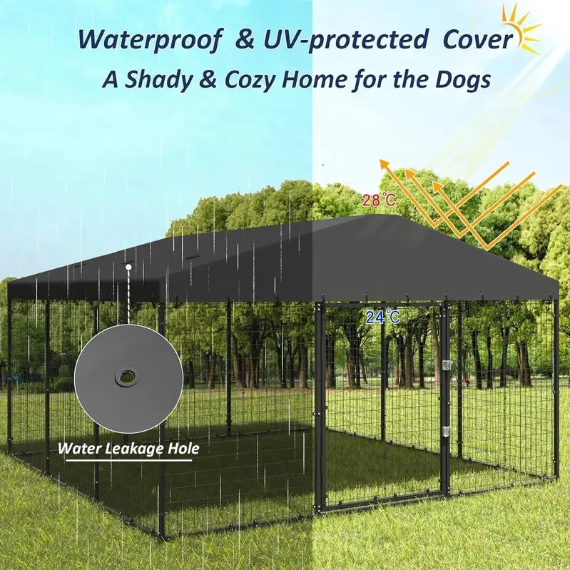 Kullavik Extra-Large Outdoor Dog Kennel, 118 in x 118 in, Heavy-Duty Metal/Steel Enclosure With Waterproof Roof - Black - Image 5