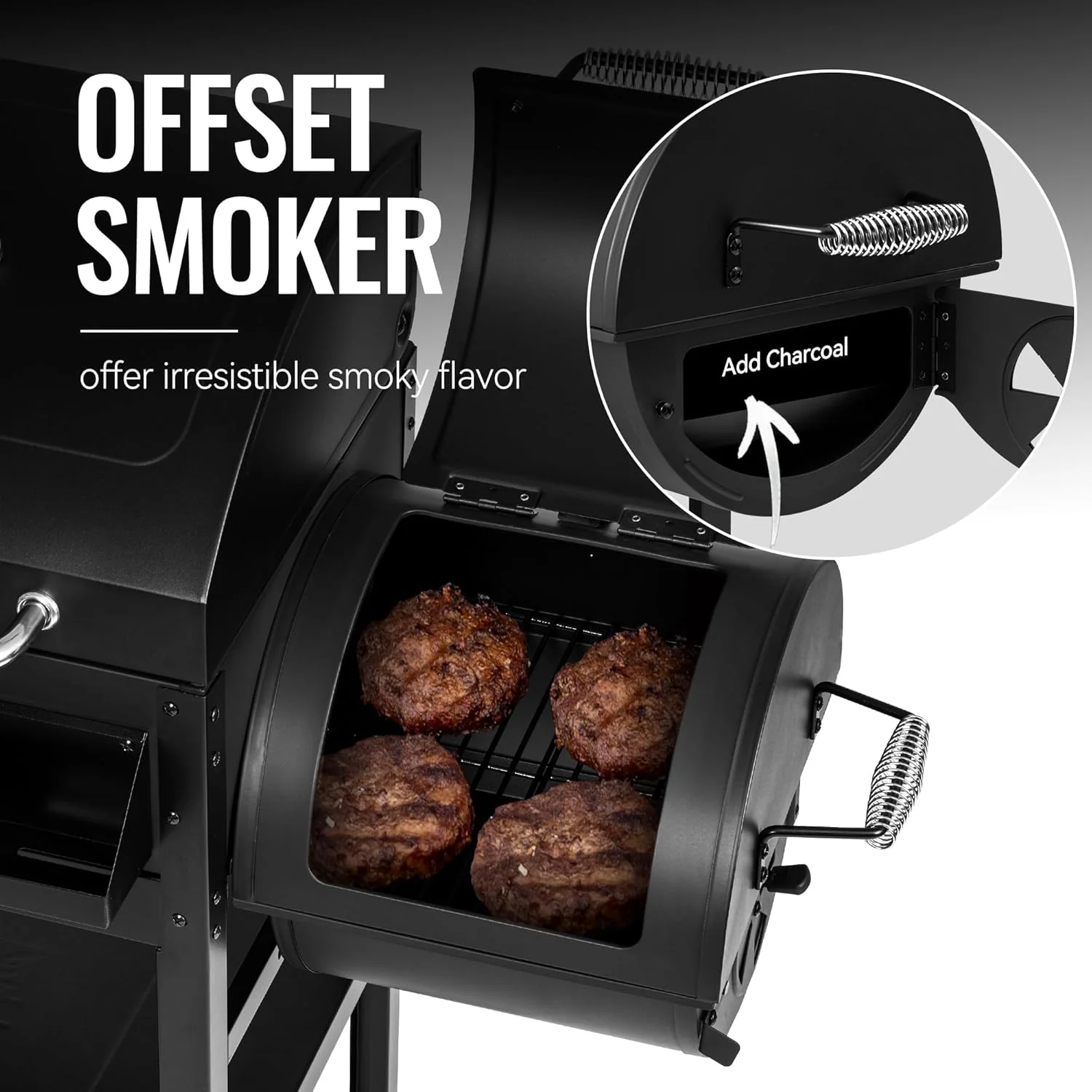 2-Burner Gas & Charcoal Combo Grill with Smoker & Side Burner, 34,000 BTU, 1020 Sq In, Black - Image 7