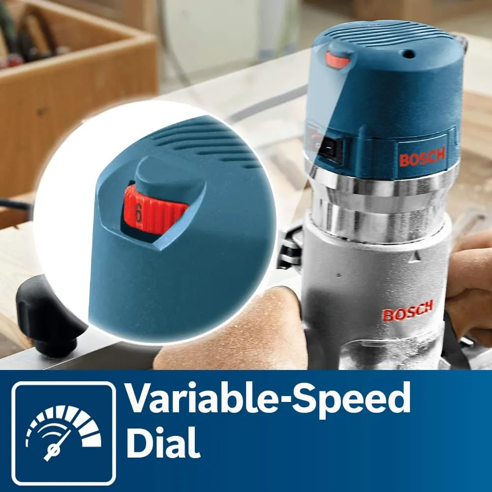 BOSCH 1617EVSPK Wood 12 Amp Router Tool Combo Kit - 2.25 Horsepower Plunge Router & Fixed Base with a Variable Speed - Image 14