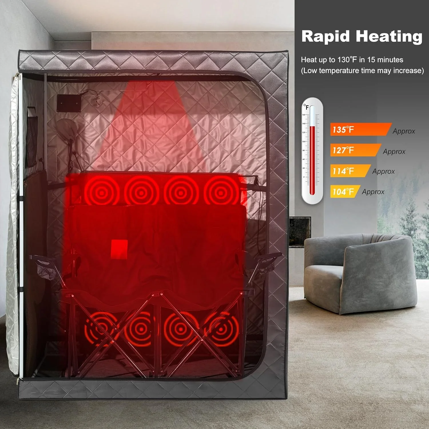 Portable 2-Person Infrared Sauna Tent With 2 Foldable Chairs, Remote Control, 1600 Watt, 140 Fahrenheit - Image 2