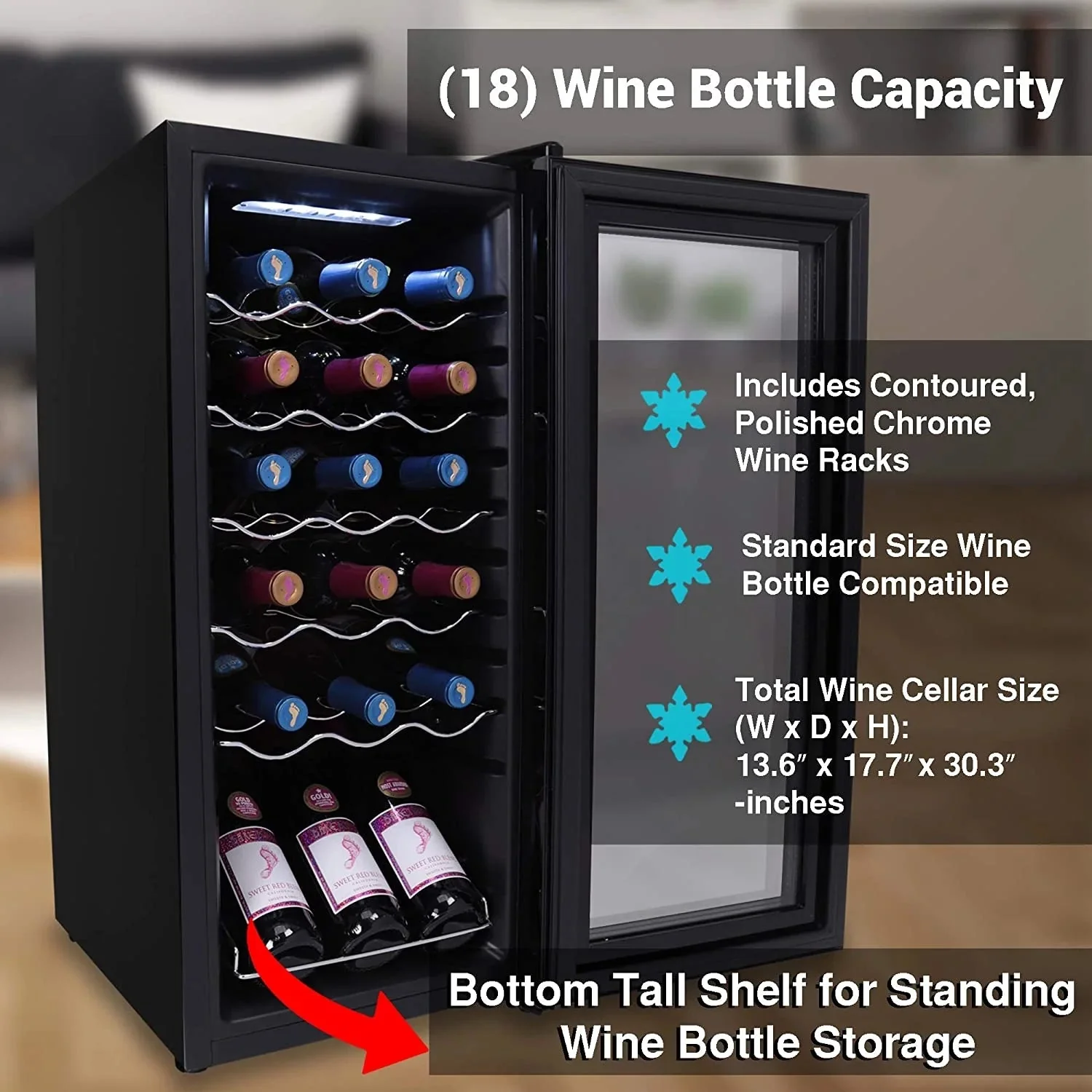 NutriChef Digital Electric Thermoelectric Wine Chiller Cooler, 18 Bottle, Black - Image 4