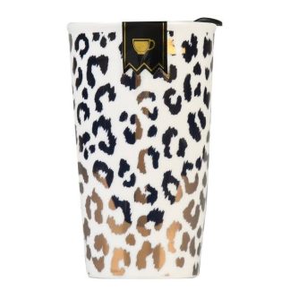 Ceramic 12 oz. Gold Cheetah Travel Mug with Splash-Free Lid