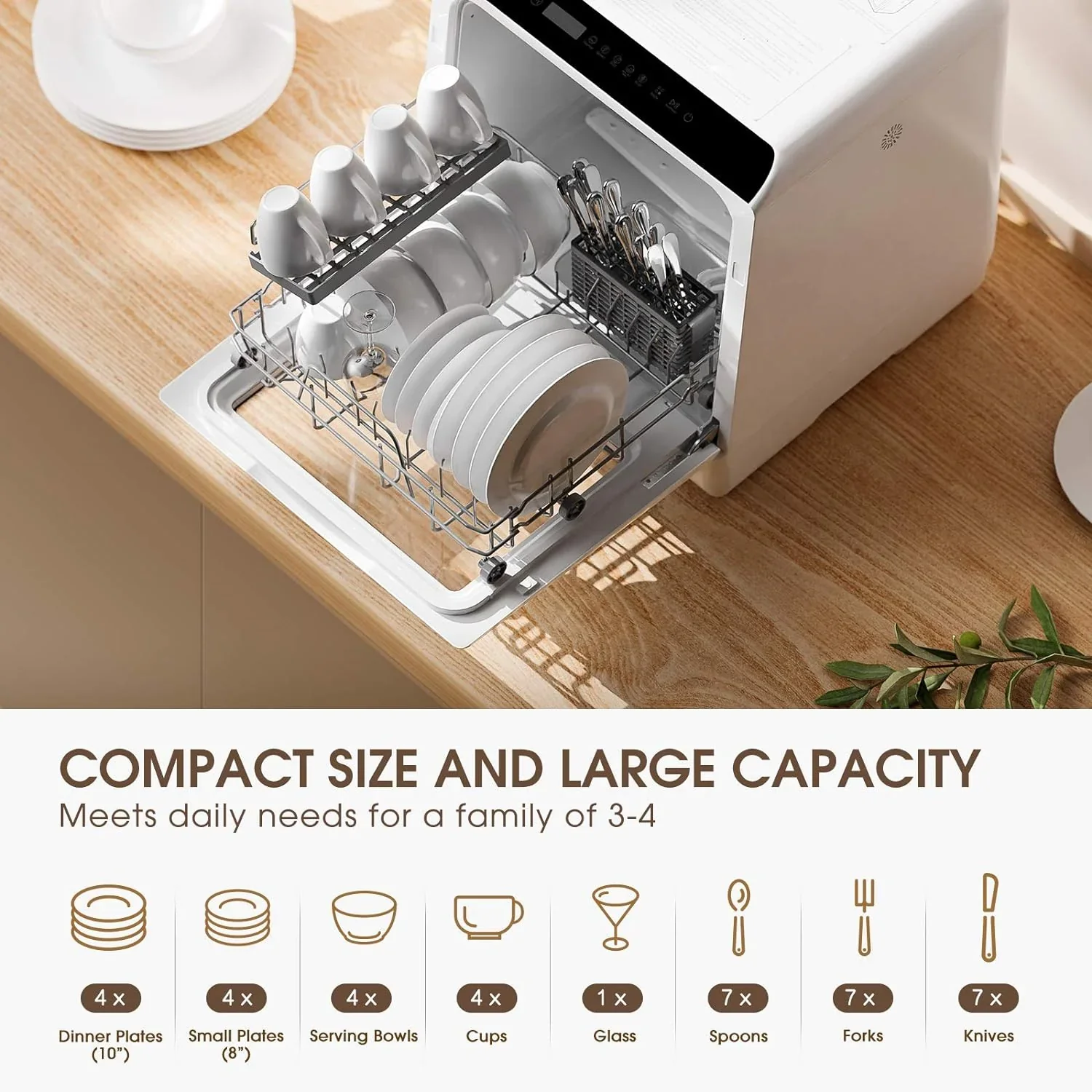 NOVETE Countertop Dishwasher, 5 L Water Tank, 5 Programs, White - TDQR01 - Image 8