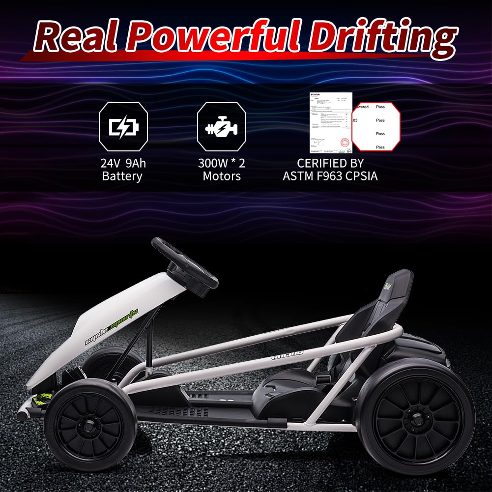 24V Electric Go-Kart for Kids Ages 8-12, Dual 300W Motors, 9Ah Battery - Image 9