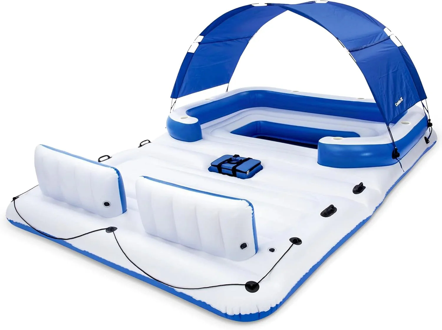 Tropical Breeze 6 Person Inflatable Party Island Large Relaxing Water Float with Detachable Sunshade and Cooler Bag - Image 2