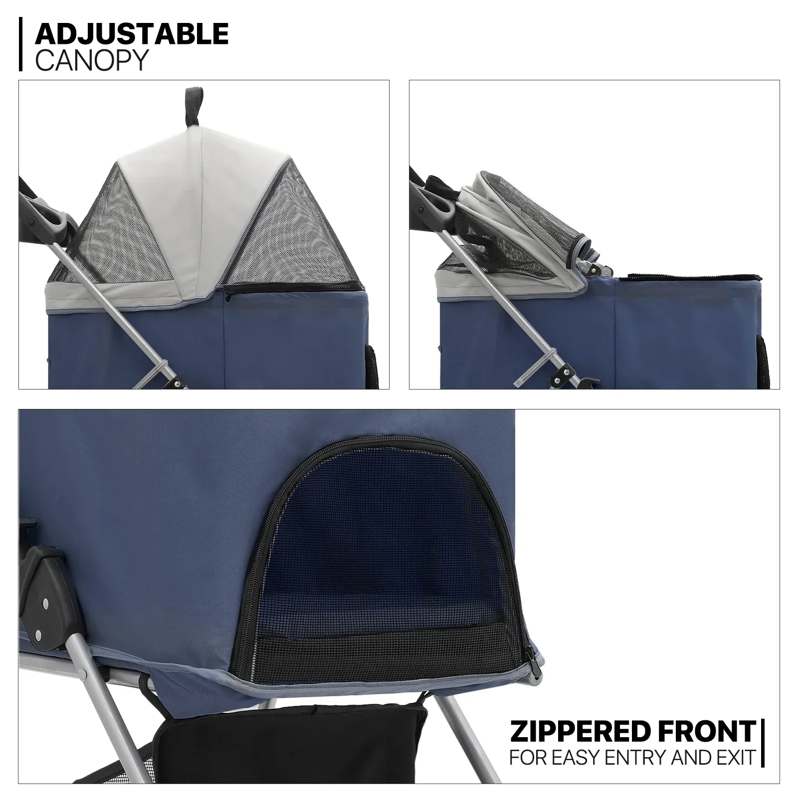 MoNiBloom 4-Wheel Foldable Pet Stroller, 33 lbs, Navy Blue - Image 10