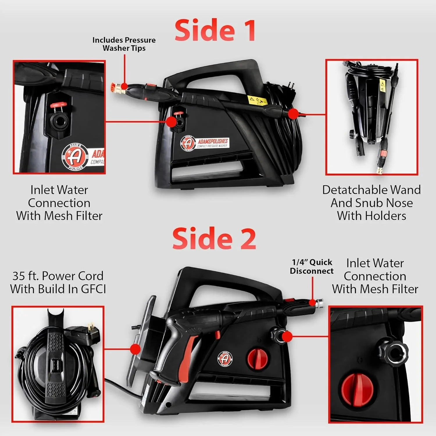 Electric Pressure Washer 2.0, Powerful 1.4 GPM 2000 PSI Car Pressure Washer Sprayer, Snub Nose & Tip Attachment, Use,Car Soap, Patio Boat RV Motorcycle Car Garage Deck Adam's Polishes - Image 11