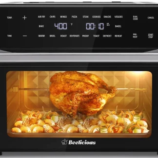 Beelicious 32QT Air Fryer Toaster Oven With Rotisserie And Dehydrator, 6 Accessories, 1800W, Black