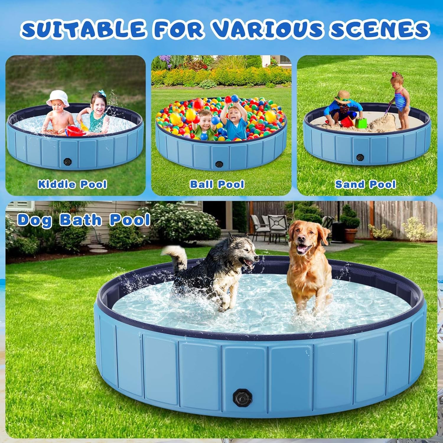 Totiro Foldable Dog Swimming Pool, 120in x 20in, PVC, Blue - Image 7