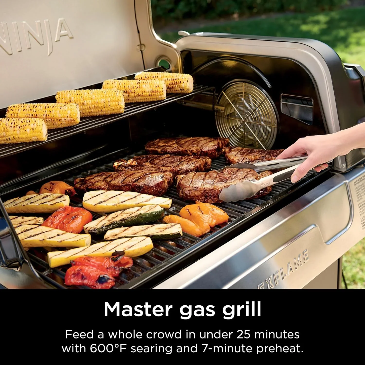 Ninja FlexFlame, Grill and Smoker, Electric and Propane Grill, Roaster, BBQ Grill, 5-in-1 Cooking System, 3 Burner, Digital Control, Outdoor Cooking, Griddle, Pizza Maker, Stainless Steel, PG301 - Image 21