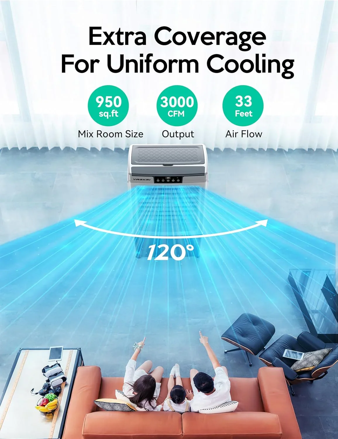 VAGKRI Evaporative Air Cooler, 2100CFM, 8 Gallon, White - Image 4
