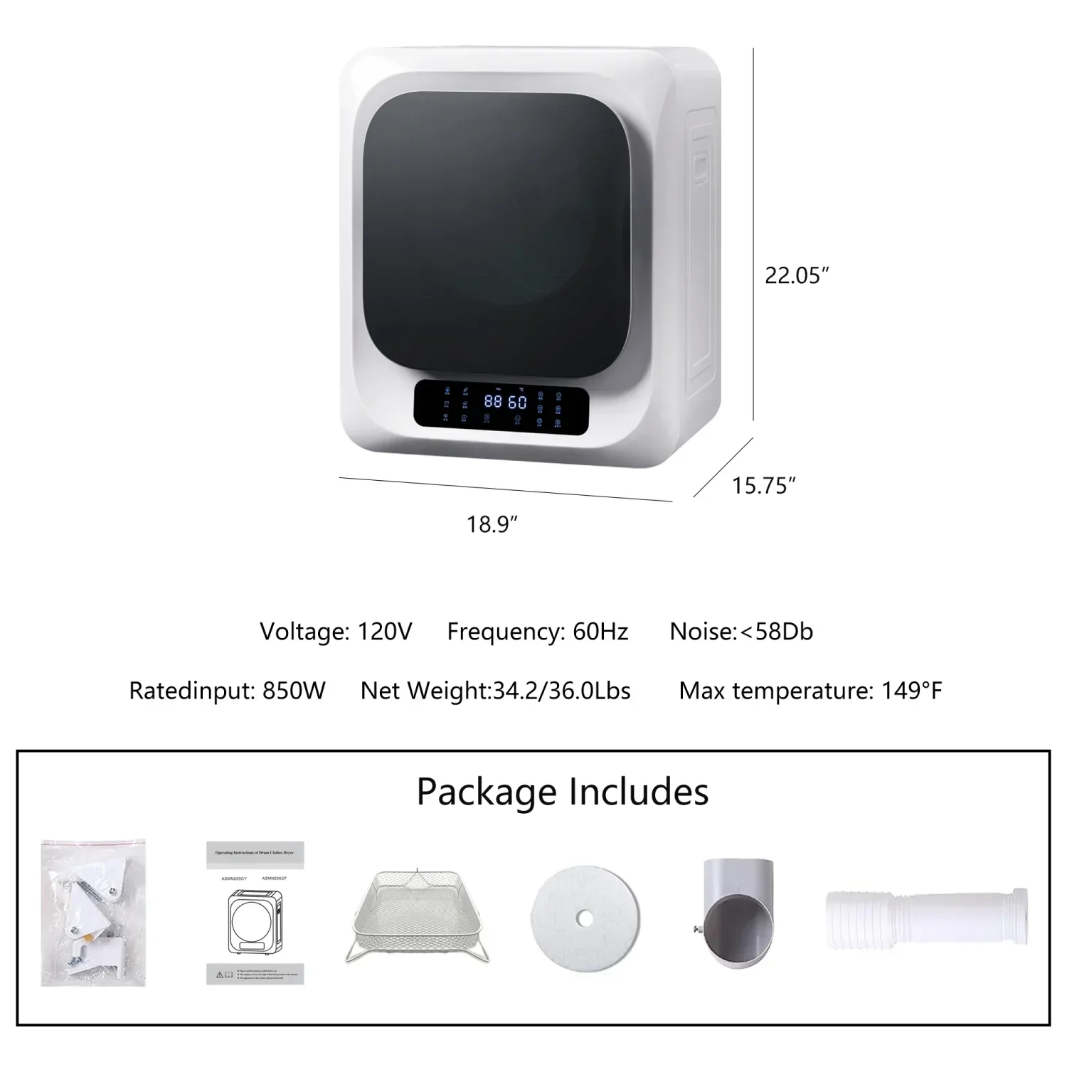 Portable Mini Clothes Dryer - White With Black Square Door - Image 7