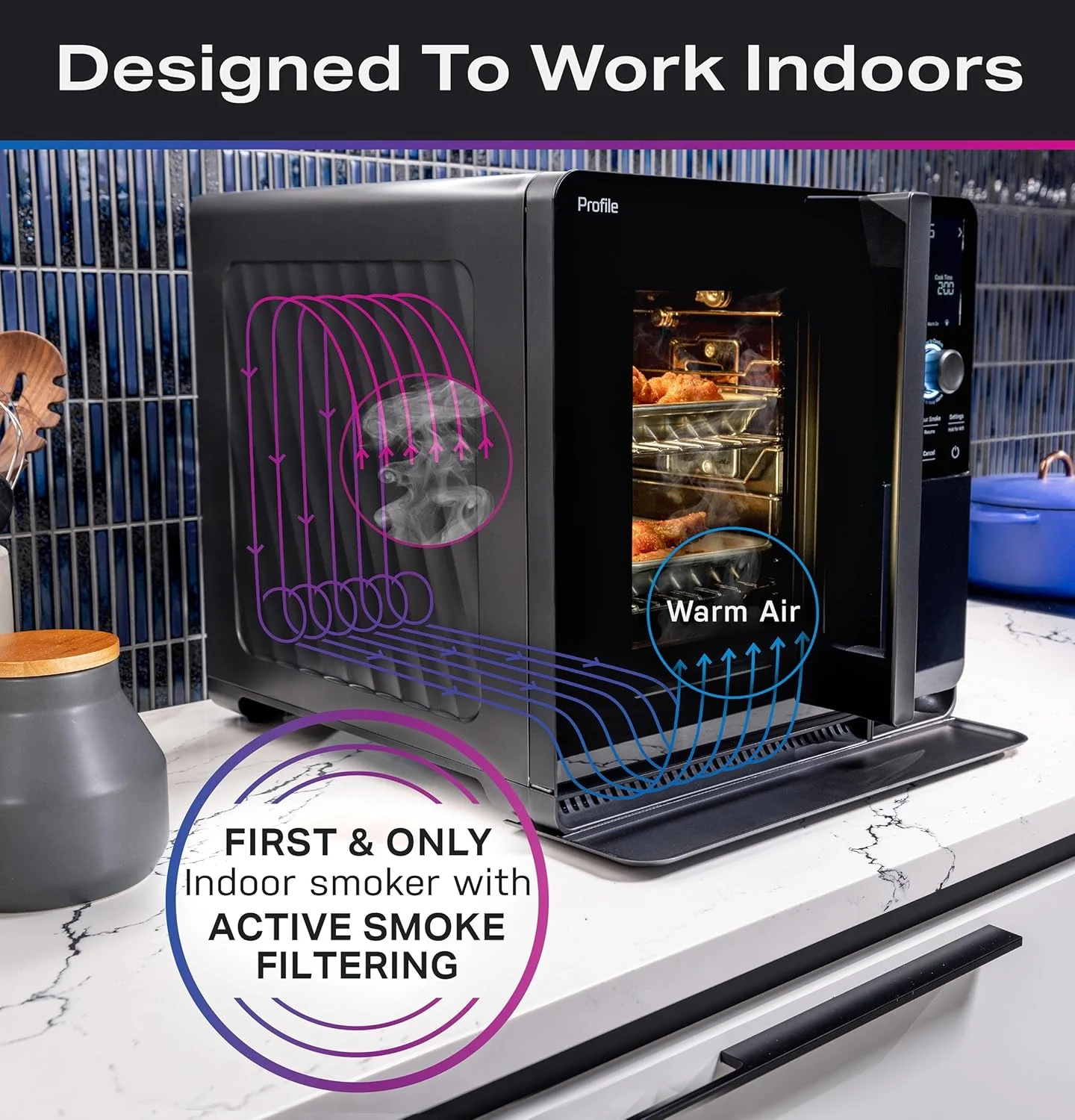 GE Profile Smart Indoor Pellet Smoker With Active Smoke Filtration, 5 Smoke Settings, WiFi Connected - Black - Image 2