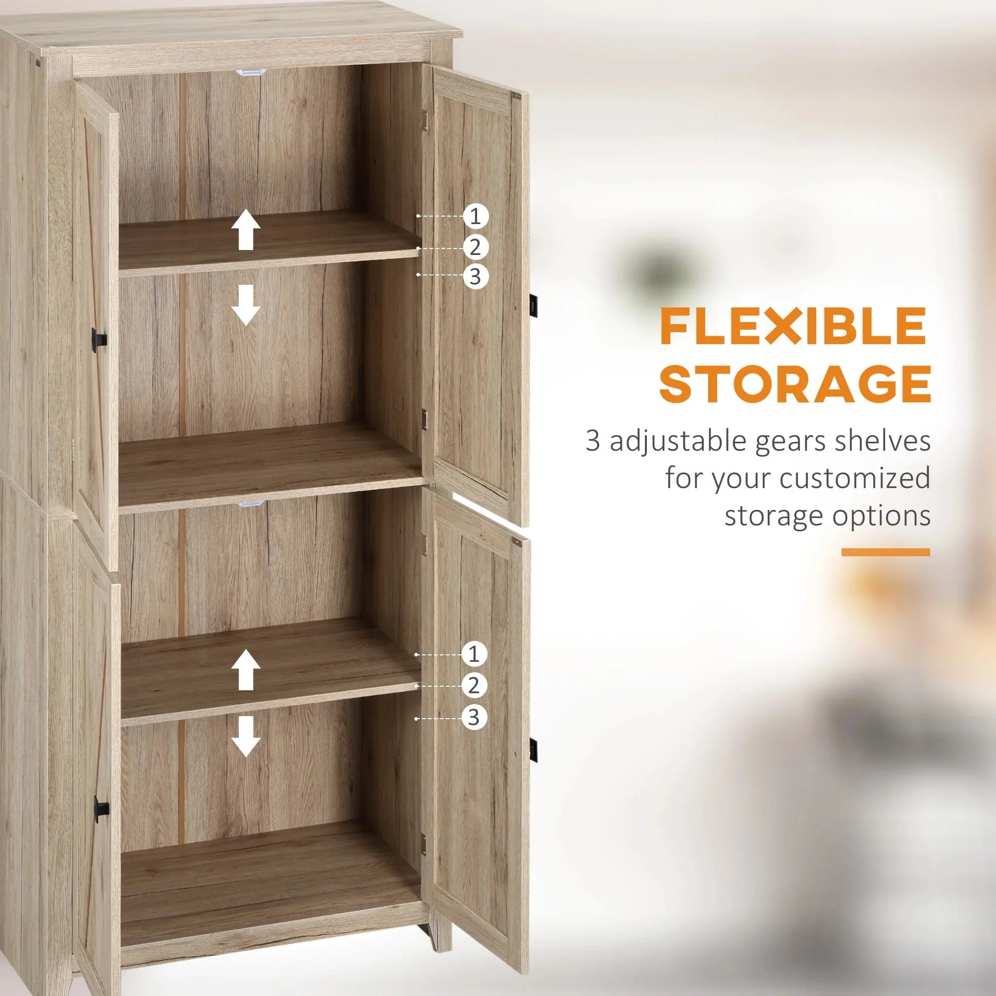 HOMCOM Freestanding 4-Door Kitchen Pantry Storage Cabinet, 72in, 4-Tier - Adjustable Shelves - Image 5