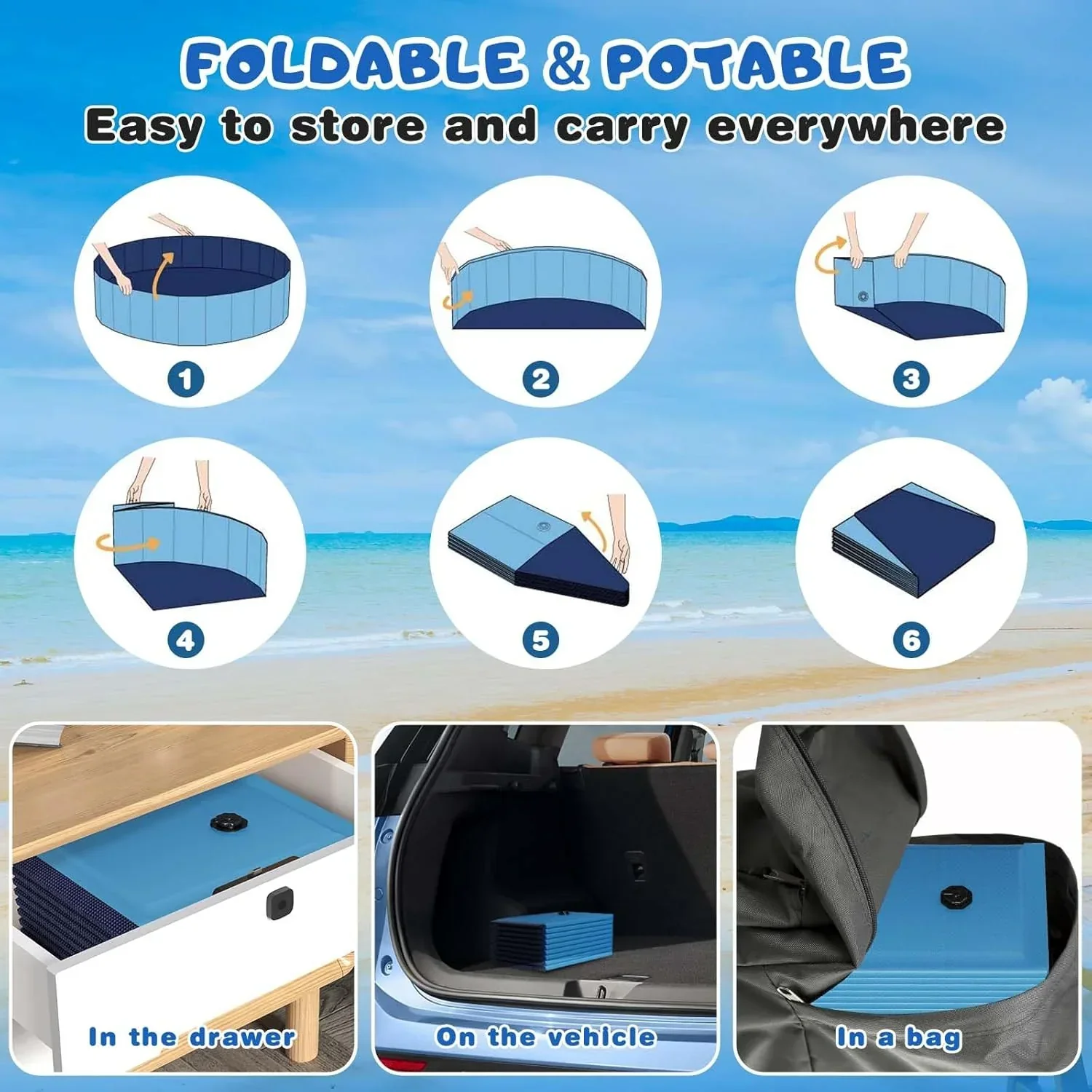 Totiro Foldable Dog Swimming Pool, 120in x 20in, PVC, Blue - Image 9