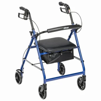 Drive Medical 4-Wheel Rollator Walker With Padded Seat, Backrest And 6-Inch Wheels - Blue
