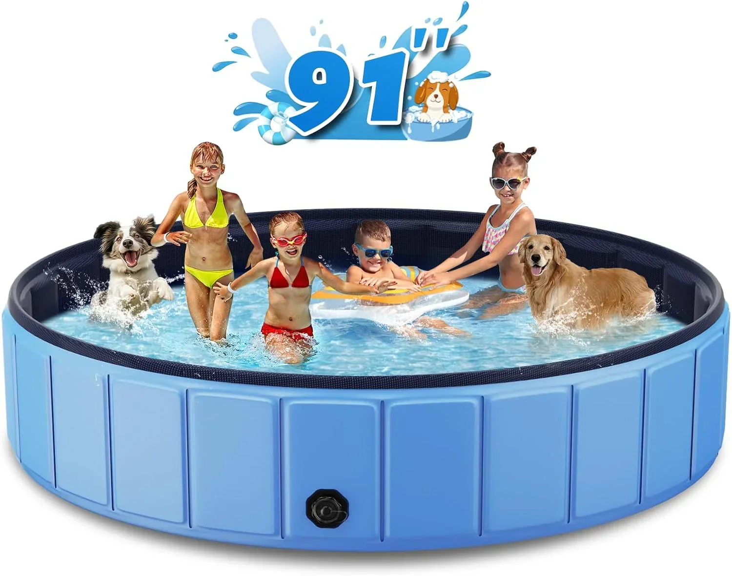 Totiro Foldable Dog Swimming Pool, 120in x 20in, PVC, Blue - Image 4