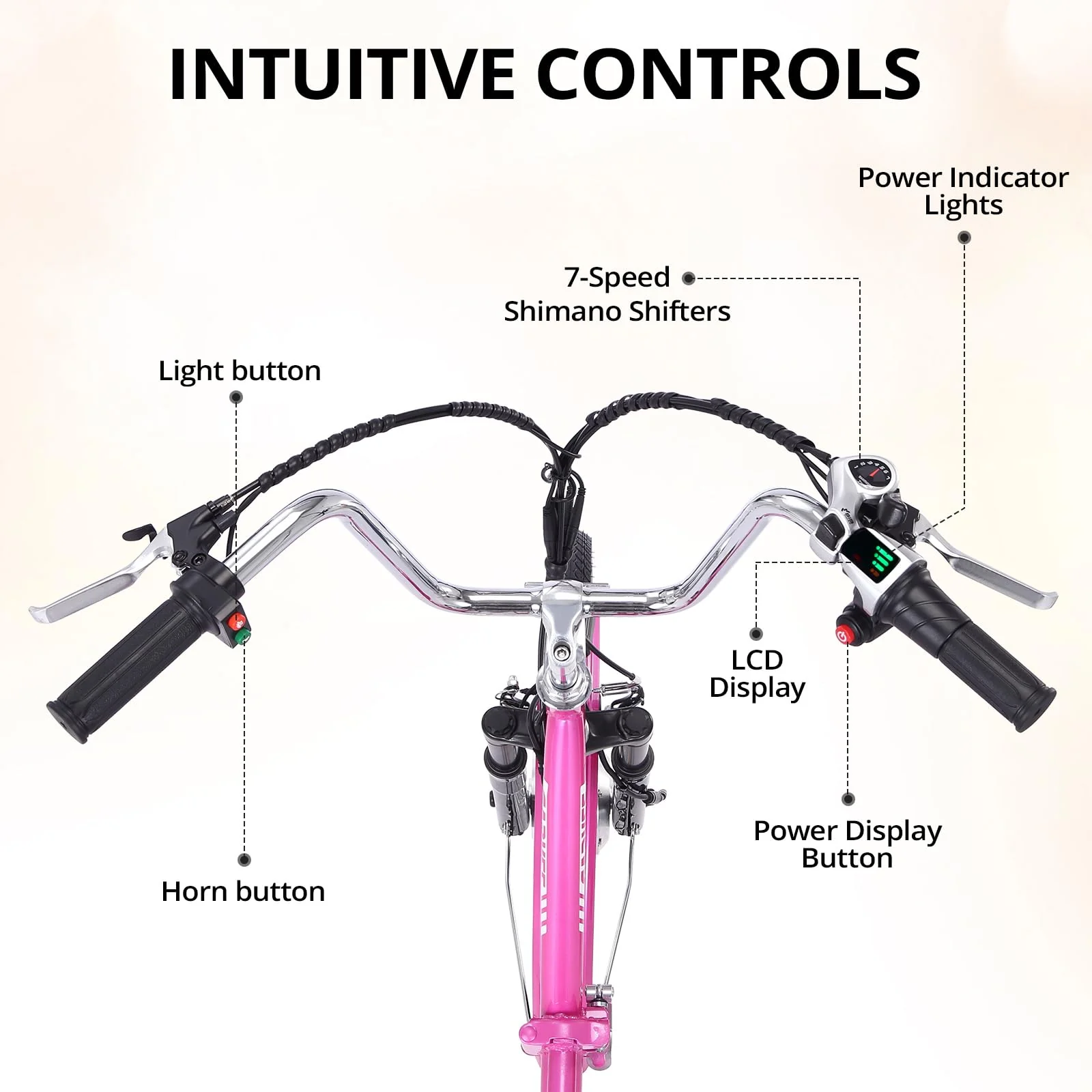Electric Tricycle for Adults, 7 Speeds Folding Electric Trike, 24 Inch 3 Wheel Motorized Bicycle w/ 36V 10Ah Removable Battery, E Trikes with Large Basket, 330 Loading Capacity, 250W Motor, Pink - Image 7