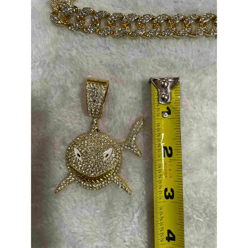 Shark Pendant Necklace With 20in Cuban Link Chain, 13mm Width - Image 9