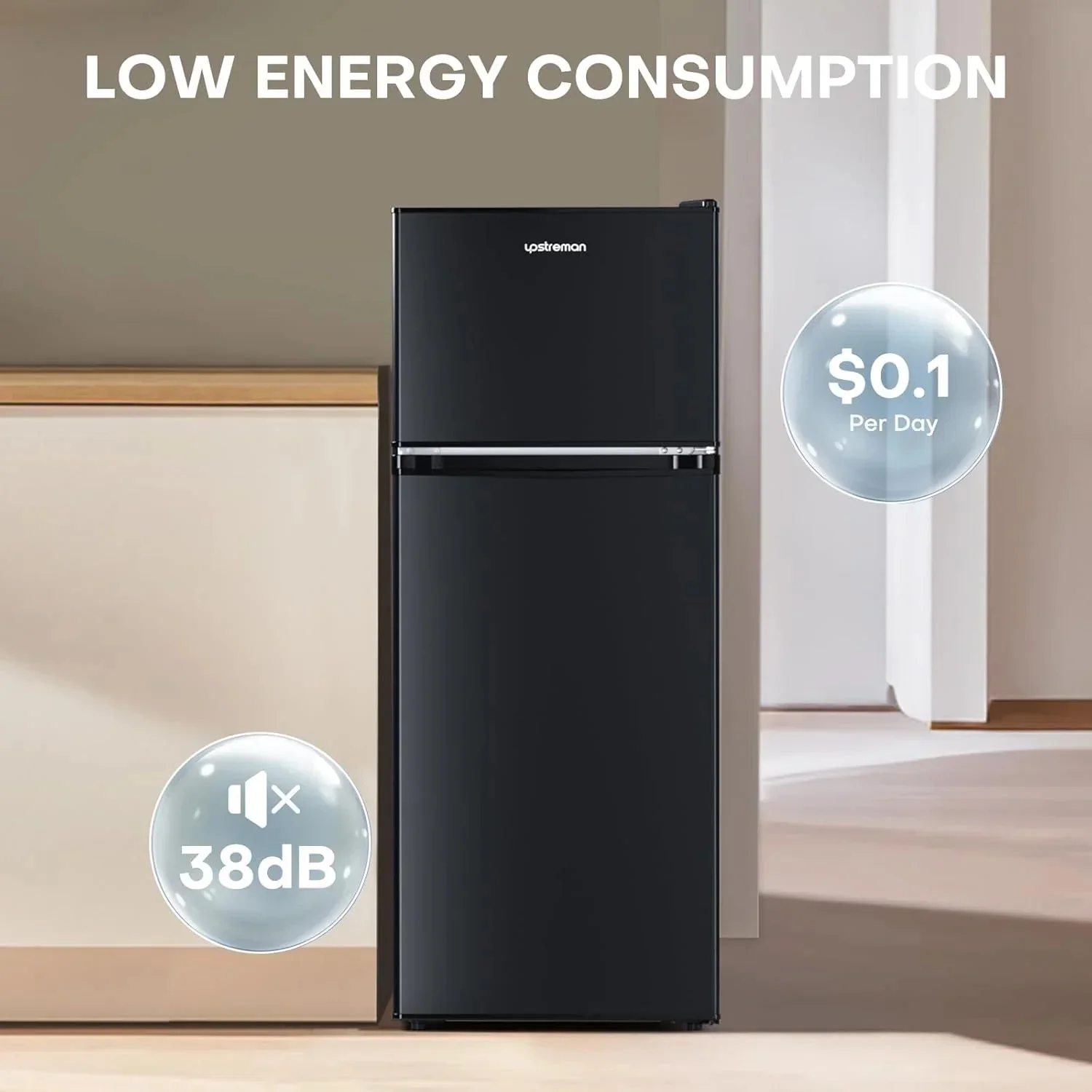 Upstreman 4 Cubic Feet Double Door Mini Refrigerator With Freezer, Black - BR401 - Image 6