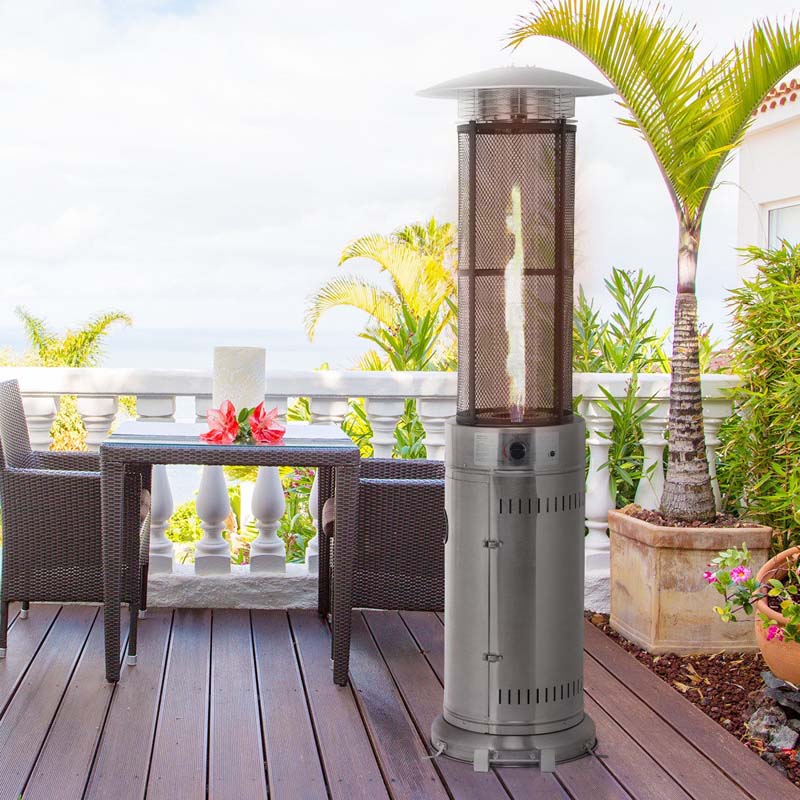 41000 BTU Standing Propane Patio Heater with Wheels, Stainless Steel Round Glass Tube Gas Outdoor Heater - Image 16