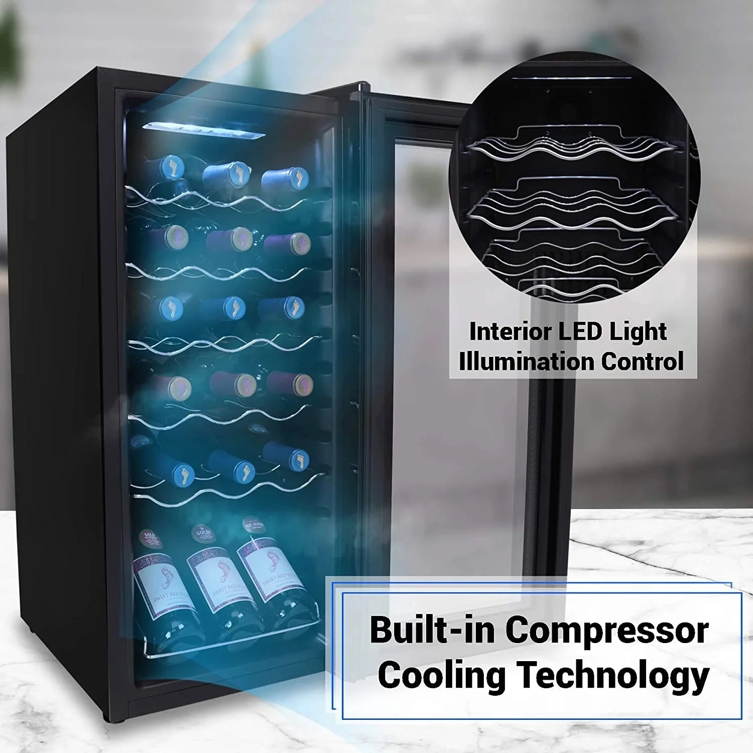 NutriChef Digital Electric Thermoelectric Wine Chiller Cooler, 18 Bottle, Black - Image 5