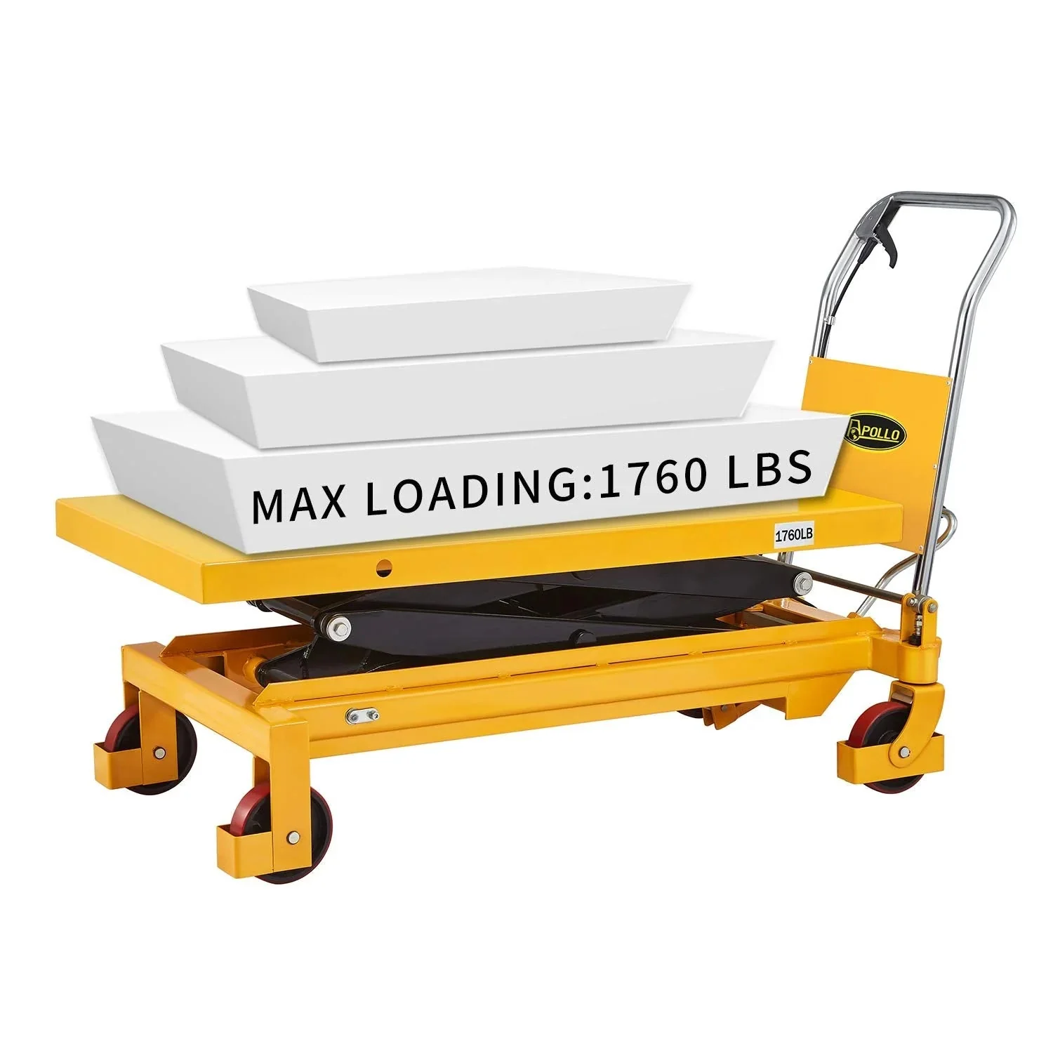 APOLLOLIFT Hydraulic Lift Table Cart – 770 lbs Capacity, 51" Max Height, Double Scissor Lift with Safety Guard & 4 Wheels - Image 10