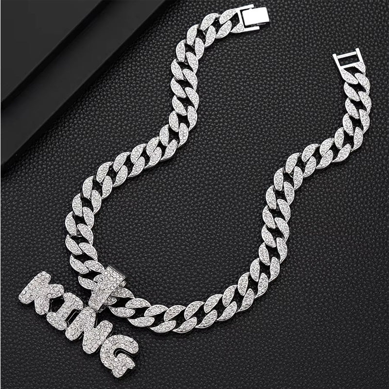 Full Diamond King Football Pendant Necklace With 20in Cuban Link Chain, 13mm Width - Image 8